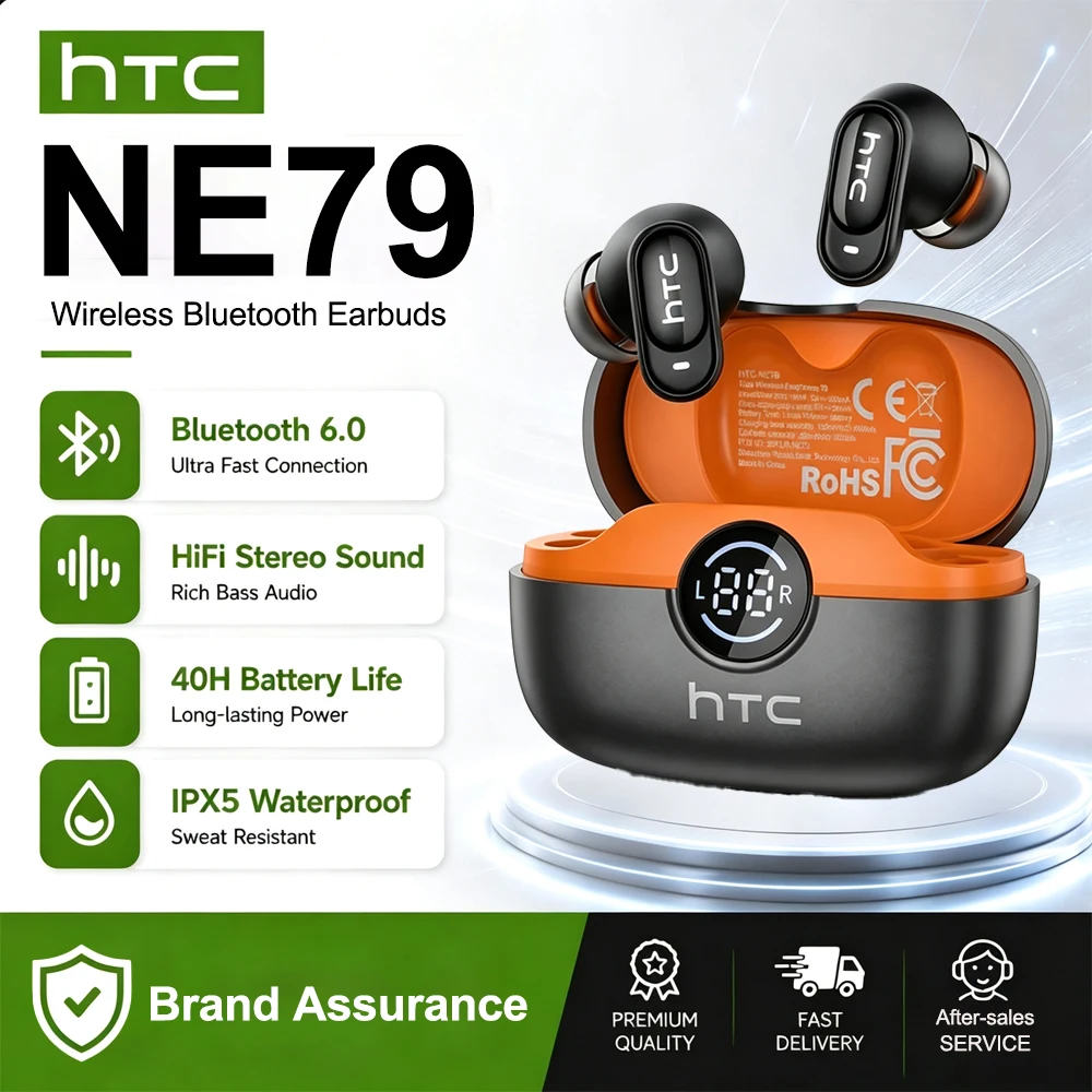 HTC NE79 Real Time Translation Earphone Bluetooth HiFi Music HD Call Noise Reduction Wireless Earbud LED Display With Mic