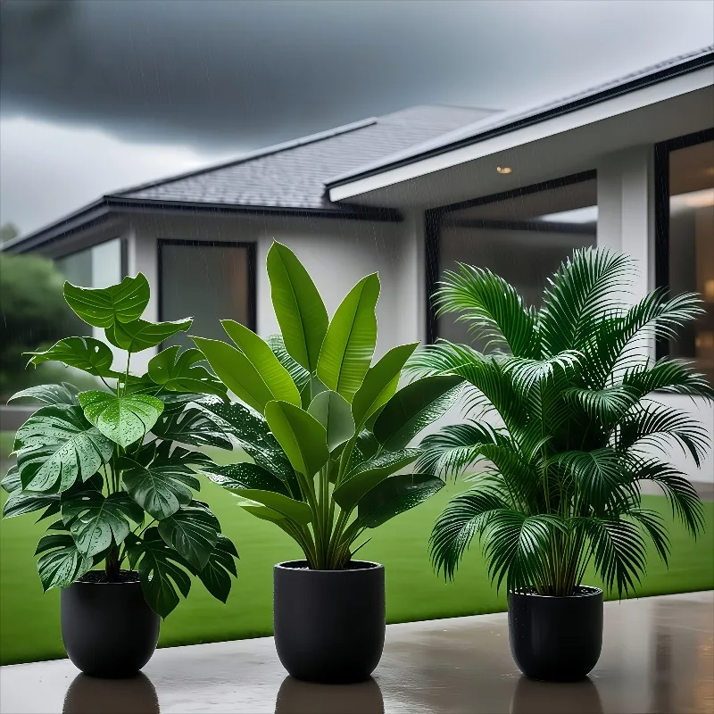 3pcs Artificial Faux Plant Set Lush Banana Tree Monstera Palm for Home Wedding Garden Balcony Office Decor Without Flowearpot