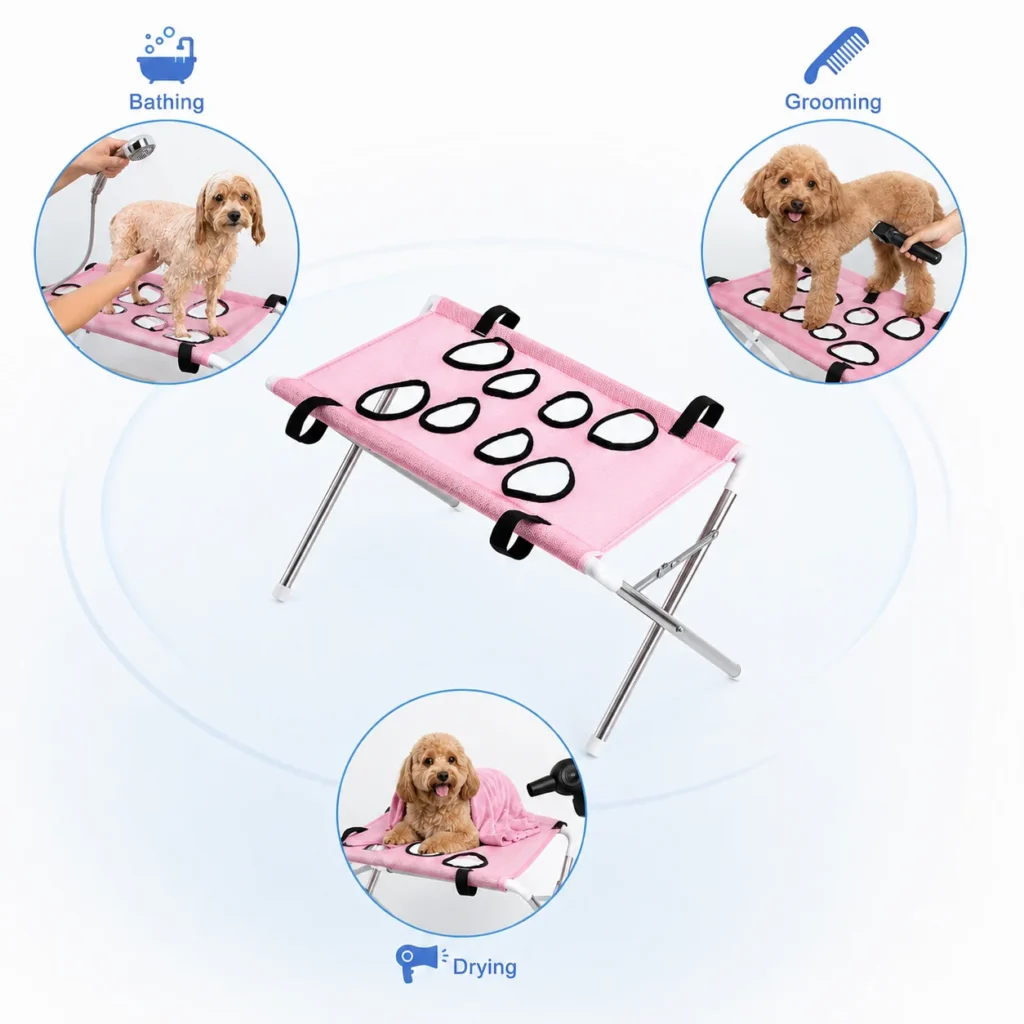 Portable Pet Grooming Bath Hammock Stand Adjustable Dog Cat Washing Restraint Mesh Support Rack Foldable Pet Bathing Drying Groo