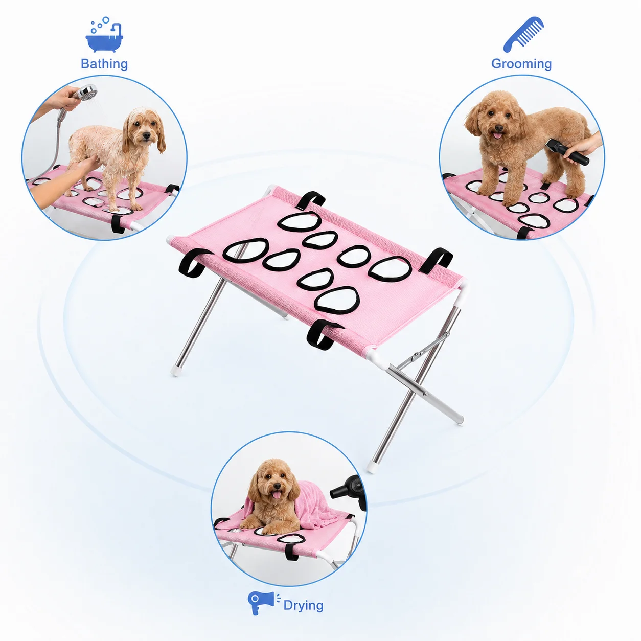 Portable Pet Grooming Bath Hammock Stand Adjustable Dog Cat Washing Restraint Mesh Support Rack Foldable Pet Bathing Drying Groo