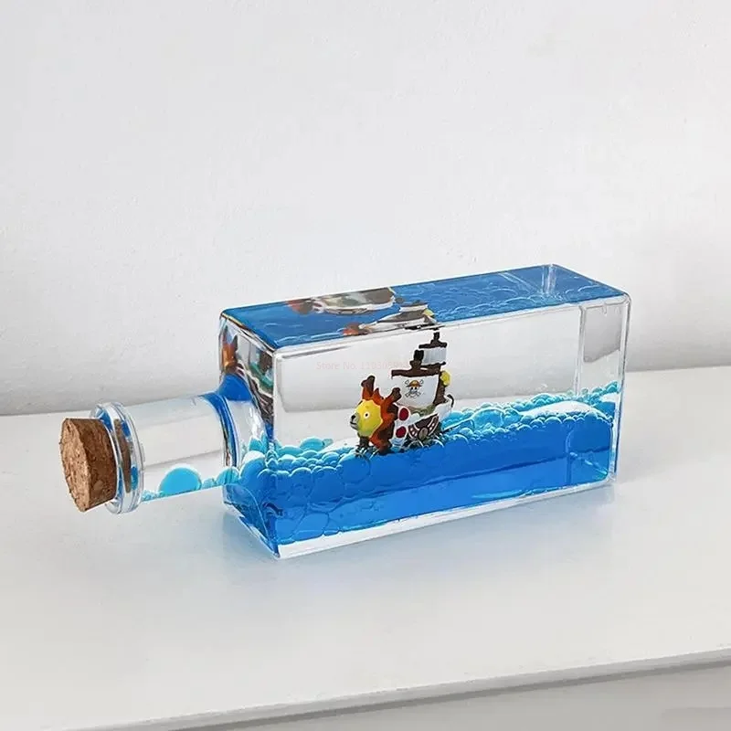 One Piece Floating Drift Bottle 3D Ship Go Merry Thousand Sunny Fluid Boat In Bottle Home Desktop Decor Anime Collection Adult