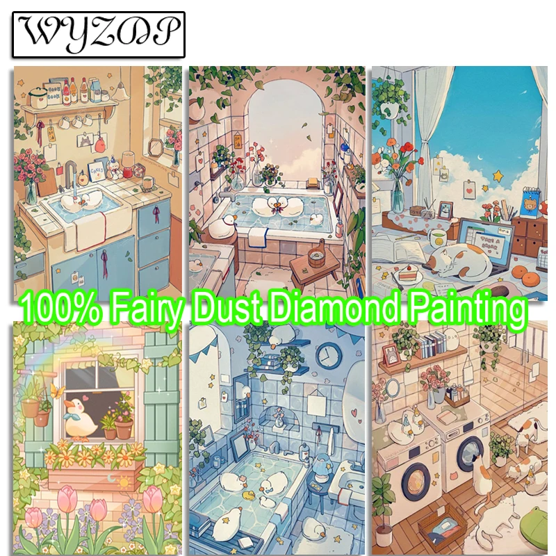 WYZDP 100% Fairy Dust Diamond Painting Kit Cartoon Duck Square Diamond embroidery Animal Wall Art Diamond Art Full Crystal Decor