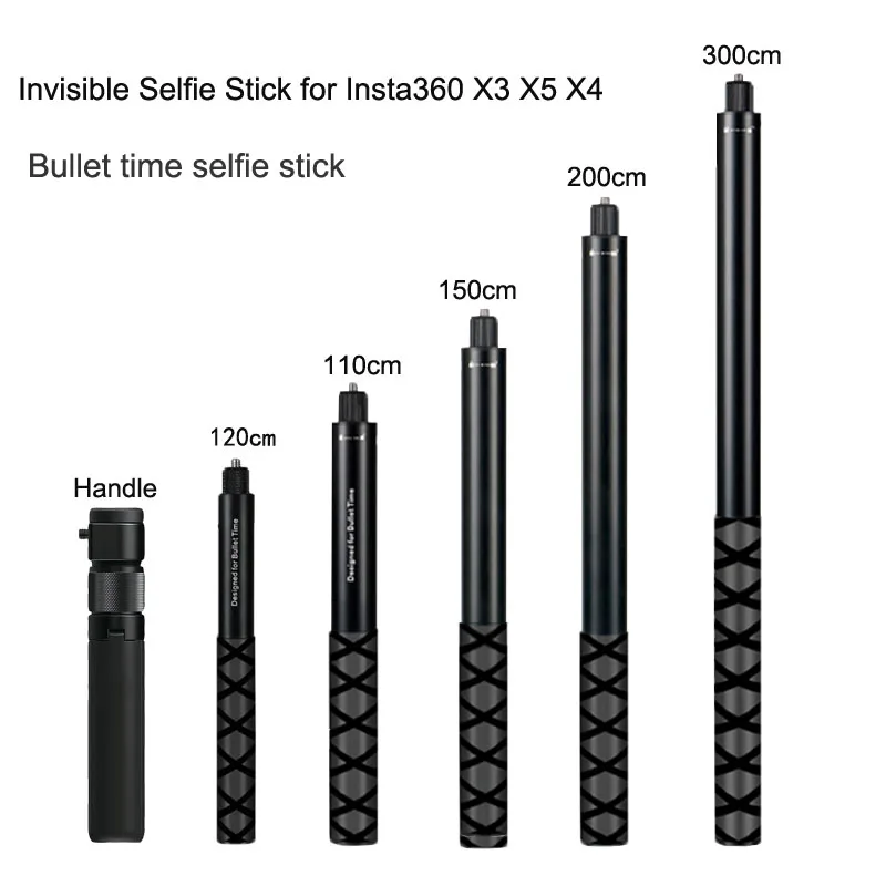 300cm Invisible Selfie Stick for Insta360 X4 X3 X5, Extendable Bullet Time Handle Monopod for Insta360 Action Camera Accessories