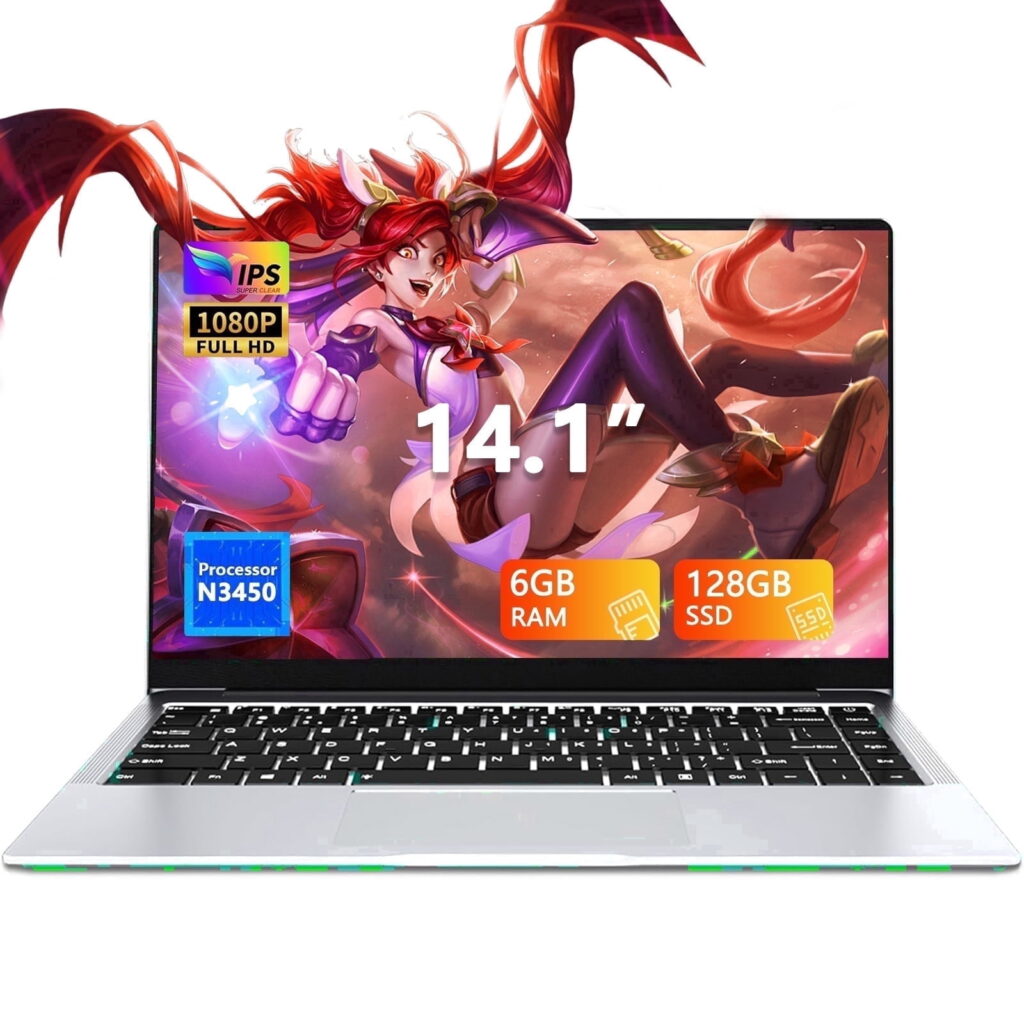 14.1" Laptop Computer, 6GB RAM 128GB SSD, Intel N3450 , HD Display, Windows 11 , WiFi5 BT5.0, Laptop for Business, Student, Office