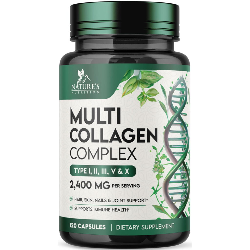Multi Collagen Pills - Hydrolyzed Collagen Peptides Capsules for Women & Men - Types I, II, III, V, X Multi Collagen Complex - Hair, Skin & Nails Support Supplement - Bottled in the USA, 120 Capsules