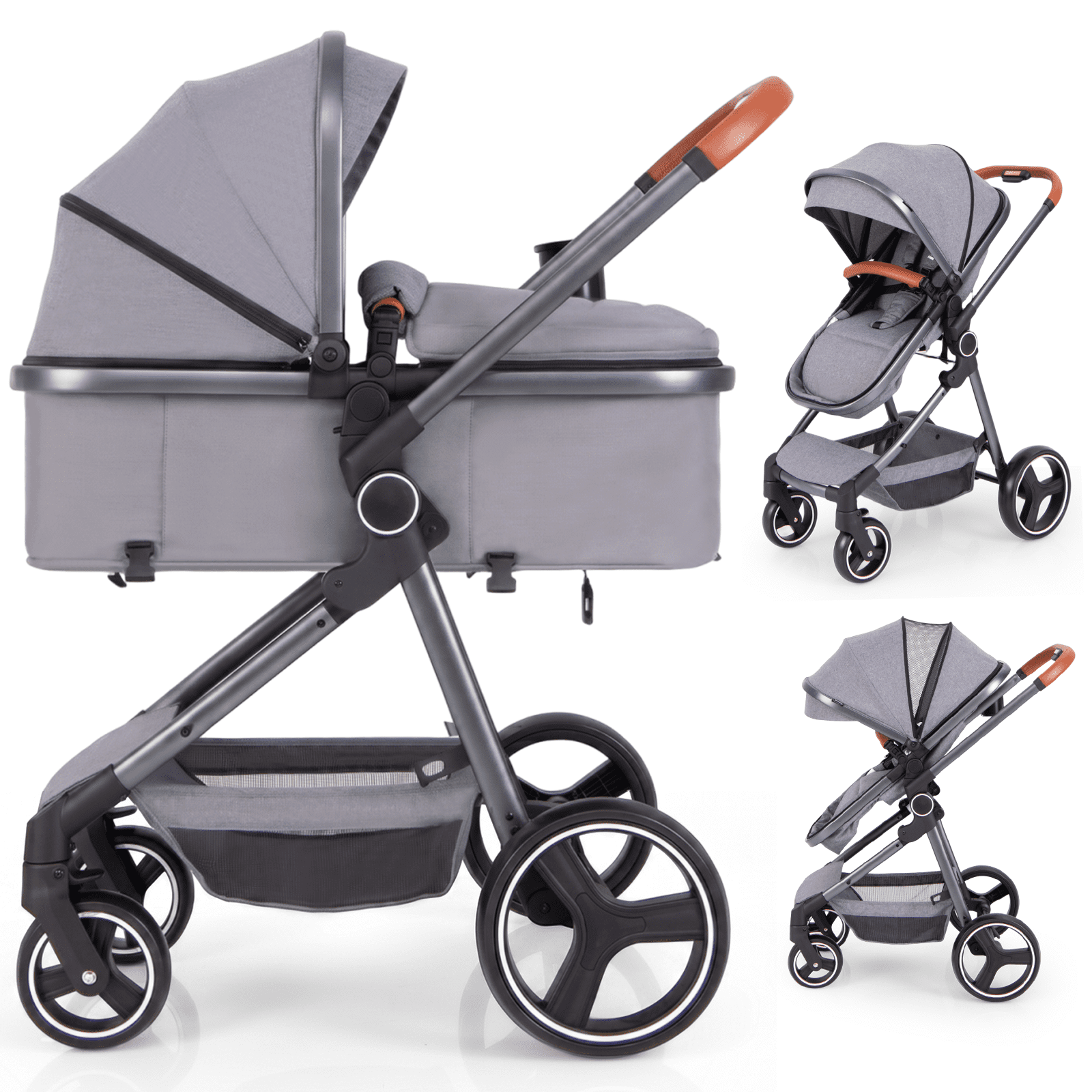 OLAKIDS 2 in 1 High Landscape Convertible Baby Stroller, Newborn Reversible Pram, Foldable Pushchair with Adjustable Canopy, Aluminum Structure, 5-Point Harness for Infant Toddler