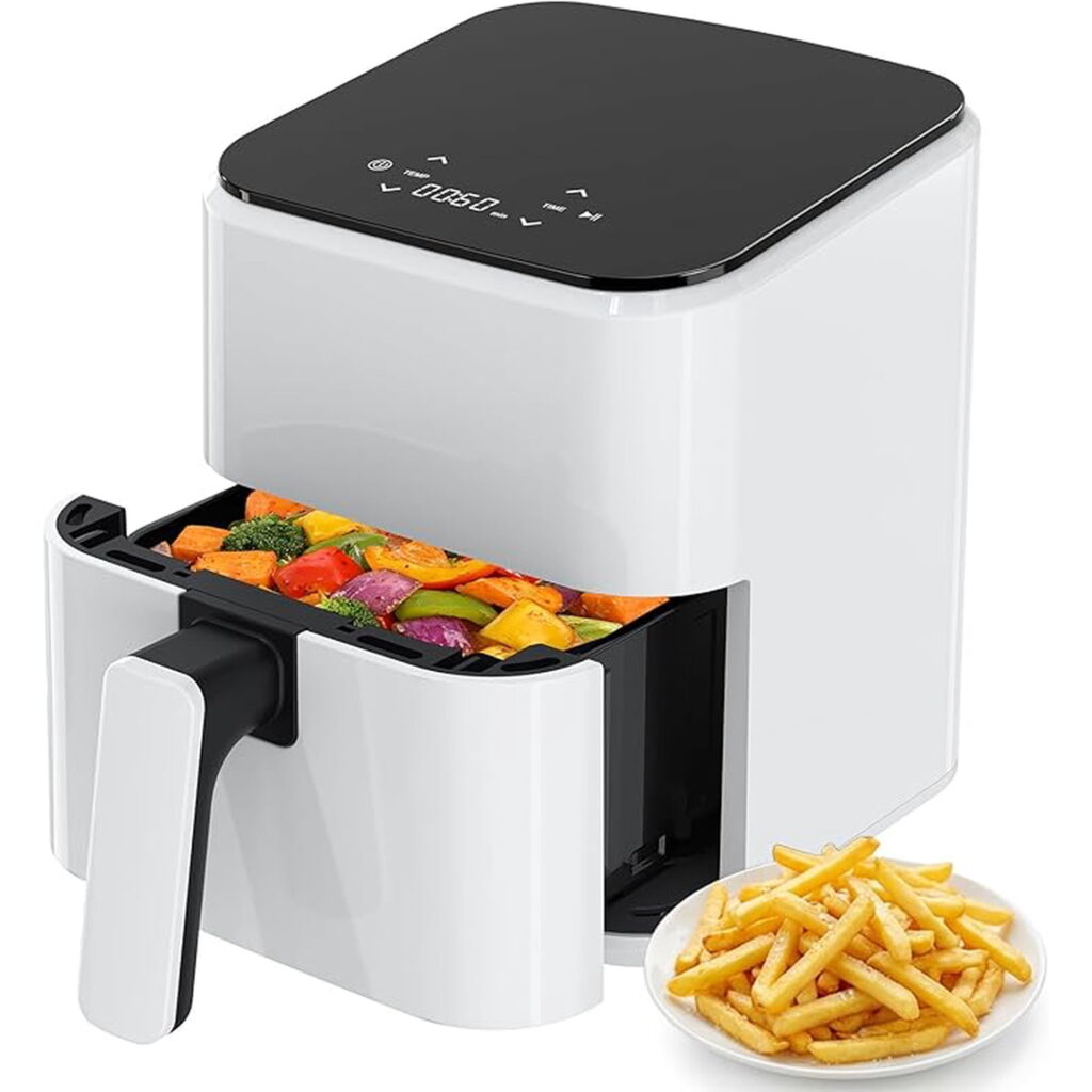 3.17 QT Air Fryer, Digital Touch Panel and Timer with Built-in Cooking Guide, MAX 400℉ for Golden Crispy, Healthy Low Oil, Fast 360° Hot Air Circulation, Auto Power-Off Protection, White
