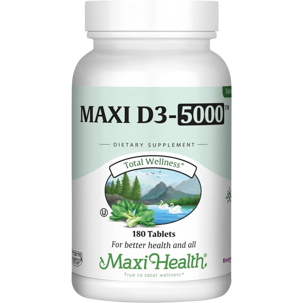 Maxi Health Vitamin D3 5000 IU (125 Mcg) – Bone & Immune Support – High Potency – 180 Tablets – Kosher