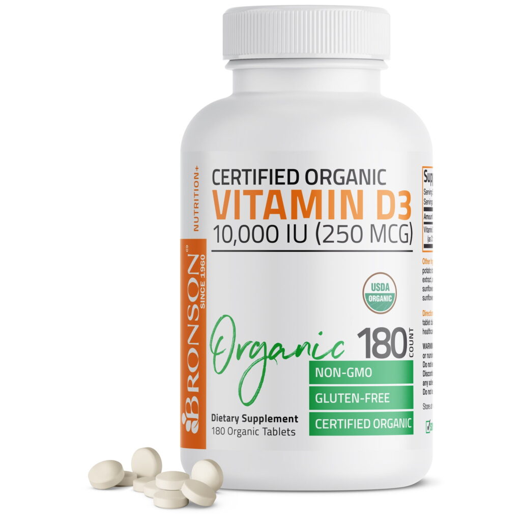 Bronson Vitamin D3 10,000 IU Bone Health and Immune Support, USDA Certified Organic, Non-GMO Gluten Free, 180 Tablets