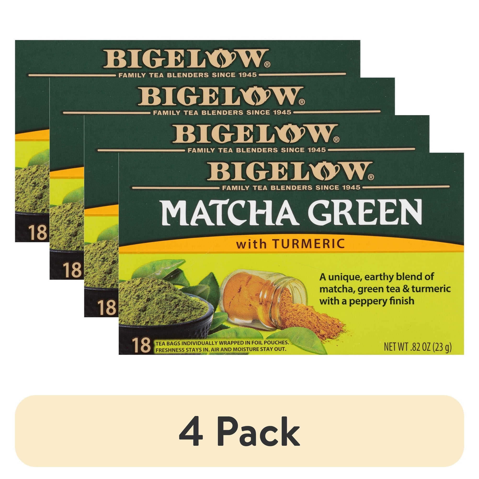 (4 pack) Bigelow Matcha Green Tea with Turmeric, Green Tea Bags, 18 Count
