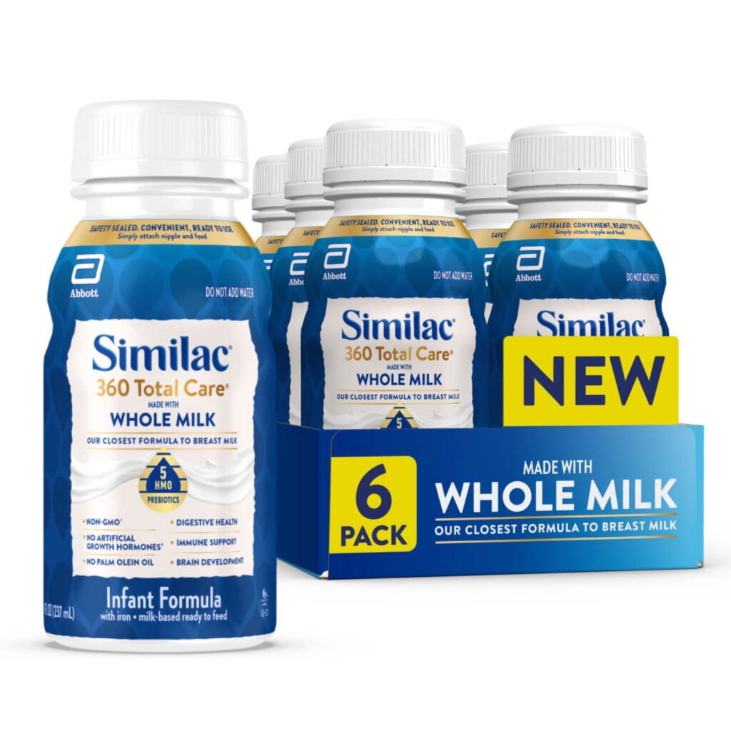 Similac 360 Total Care Made With Whole Milk Ready-to-Feed Baby Formula, 8-fl-oz Bottle, Pack of 6