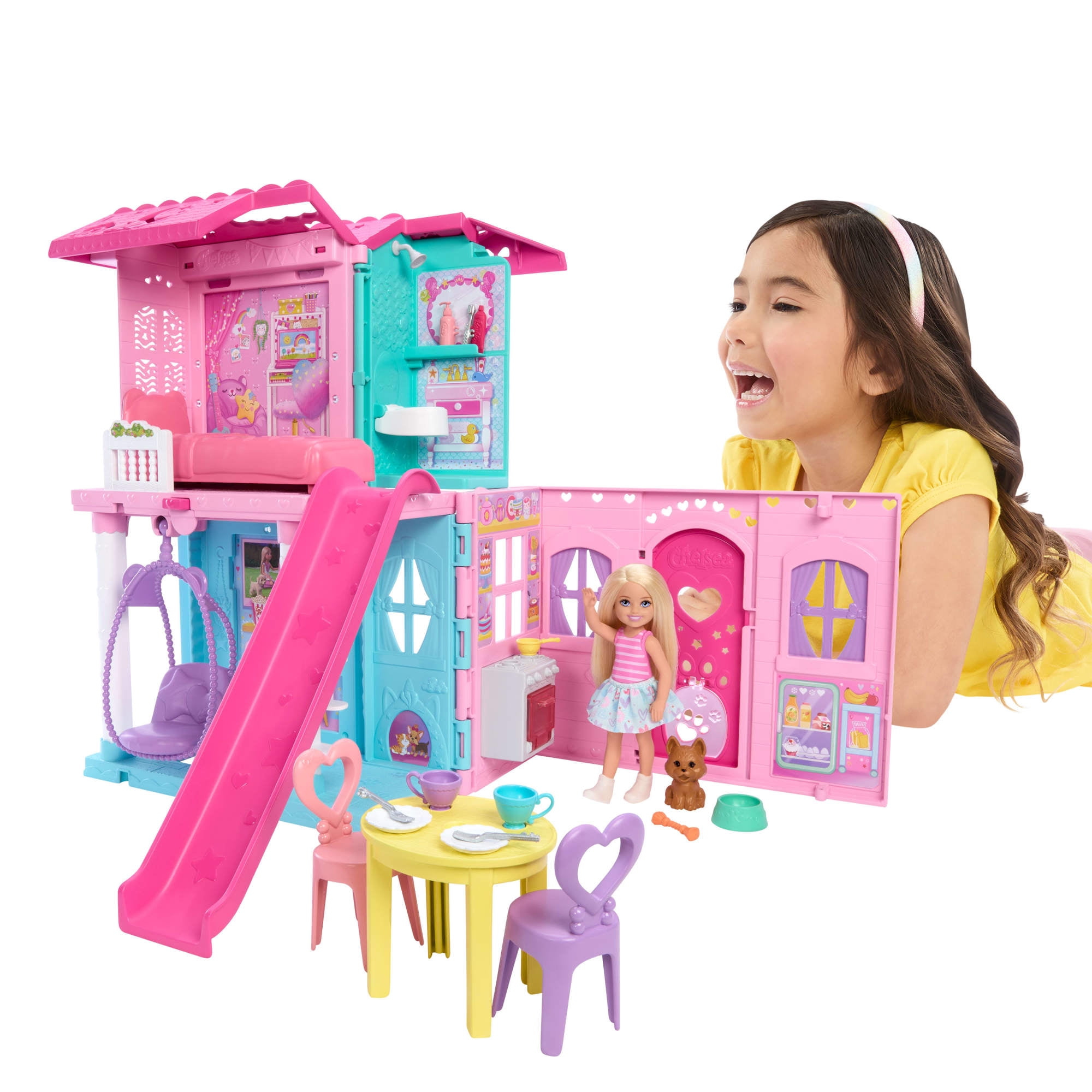 Barbie Chelsea Pop-Up Doll House with Doll & 15+ Accessories, House Expands to 17+ x 13+ inches