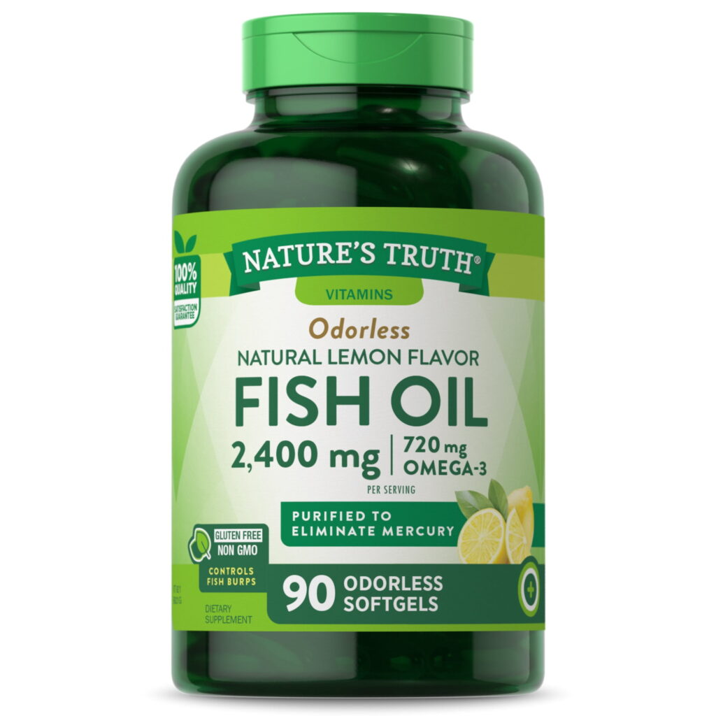 Odorless Fish Oil 1200mg | 90 Liquid Softgel Capsules | Omega 3, Burpless Supplement | Non-GMO, Gluten Free | By Nature's Truth