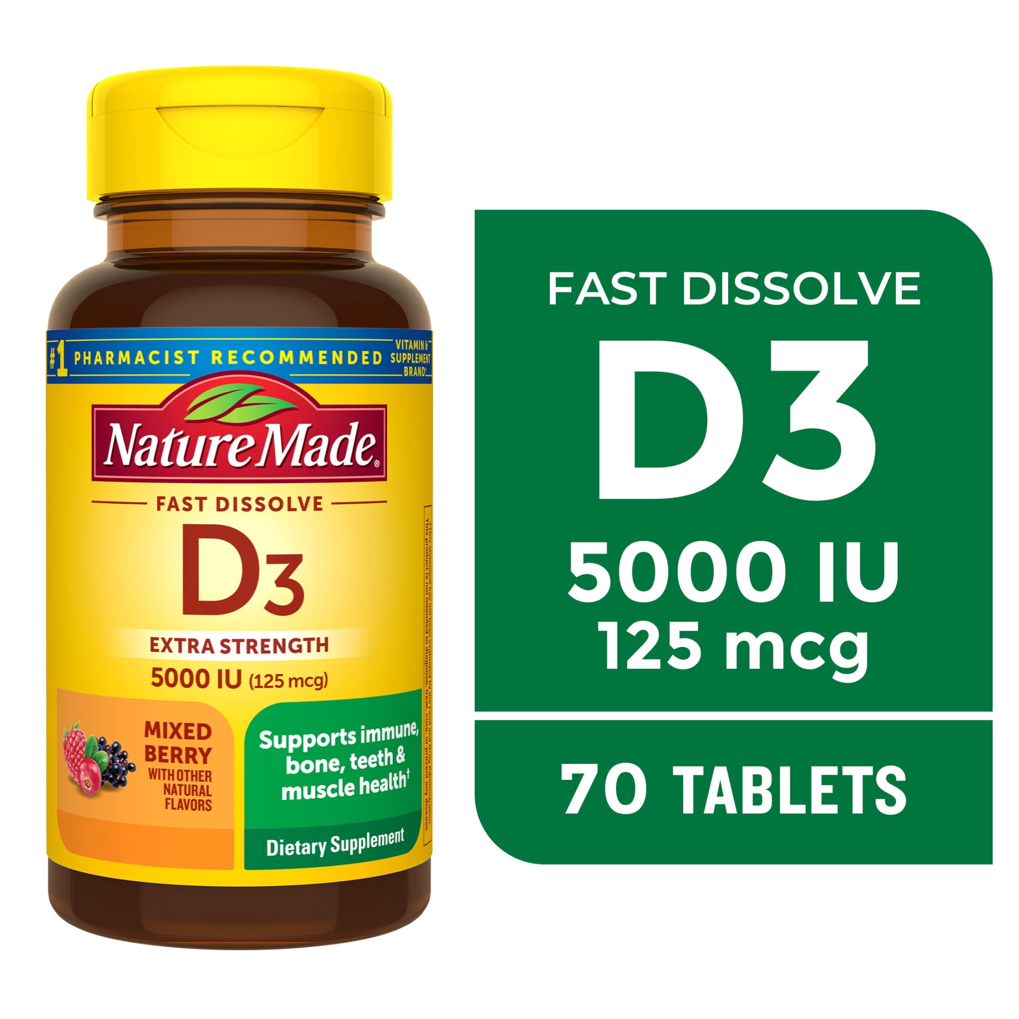 Nature Made Extra Strength Vitamin D3 5000 IU (125 mcg) Fast Dissolve Tablets, 70 Count