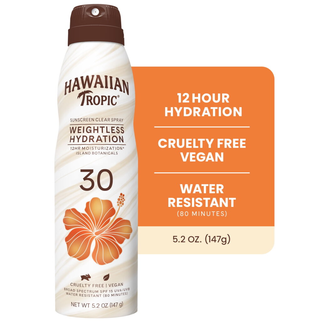 Hawaiian Tropic Weightless Hydration Clear Sunscreen Spray, SPF 30, 6 oz