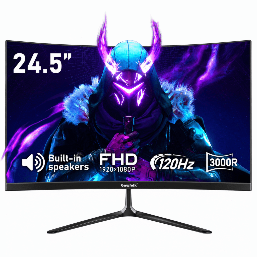 Gawfolk 24.5" Curved Gaming Monitor 120Hz Full HD 1080P Built-In Speakers Tilt Adjustable