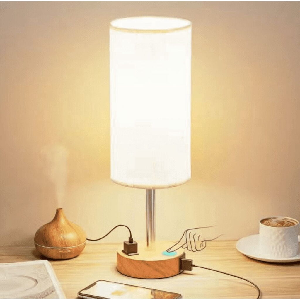 IJIL Table Lamp, Touch 3 Way Dimmable USB Charging Desk Lamp for Bedroom Living Room Home Office