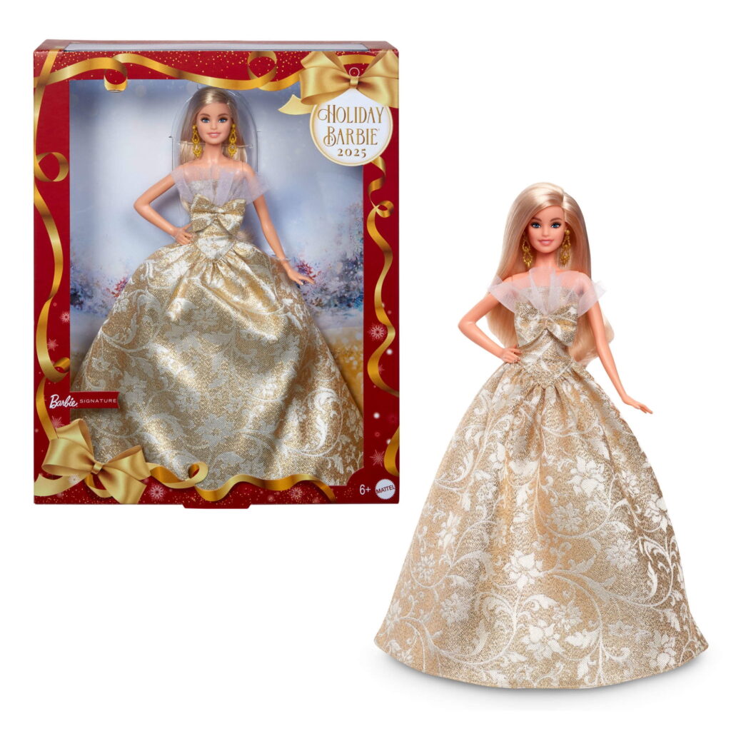 Barbie Signature 2025 Holiday Barbie Fashion Doll, Seasonal Collector, Blonde with Silver & Gold Gown