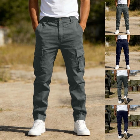 WIZUTIZ Work Cargo Pants for Men Casual High Waisted Wide Leg Cargo Pants with Pockets Hiking Trousers Quick Dry Cargo Jeans