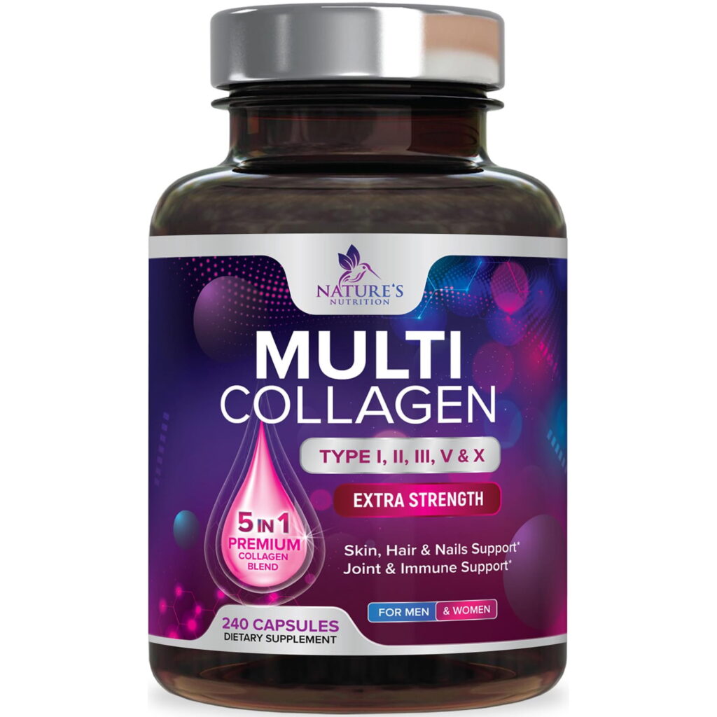 Multi Collagen Pills 2400mg - Best Hydrolyzed Collagen Peptides Capsules for Women & Men - Type I, II, III, V, X Collagen Complex - Hair, Skin, Nails Support Supplement - Bottled in USA, 240 Capsules