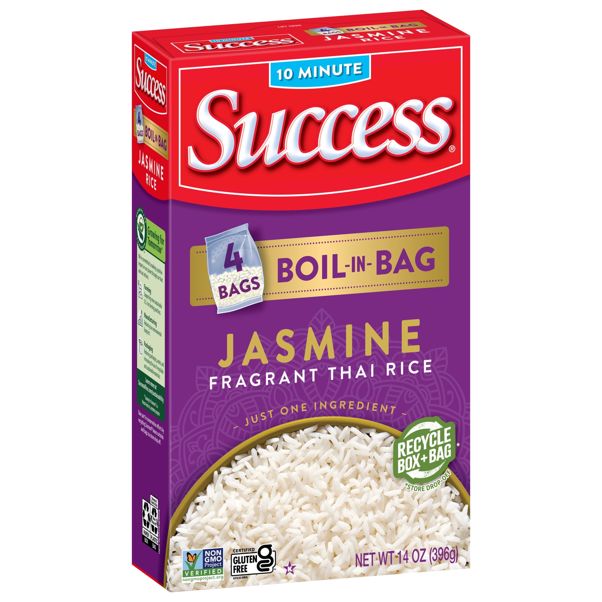 Success Boil-in-Bag Rice, Aromatic Jasmine Rice, Gluten Free, 14 oz Bags, 4 Count