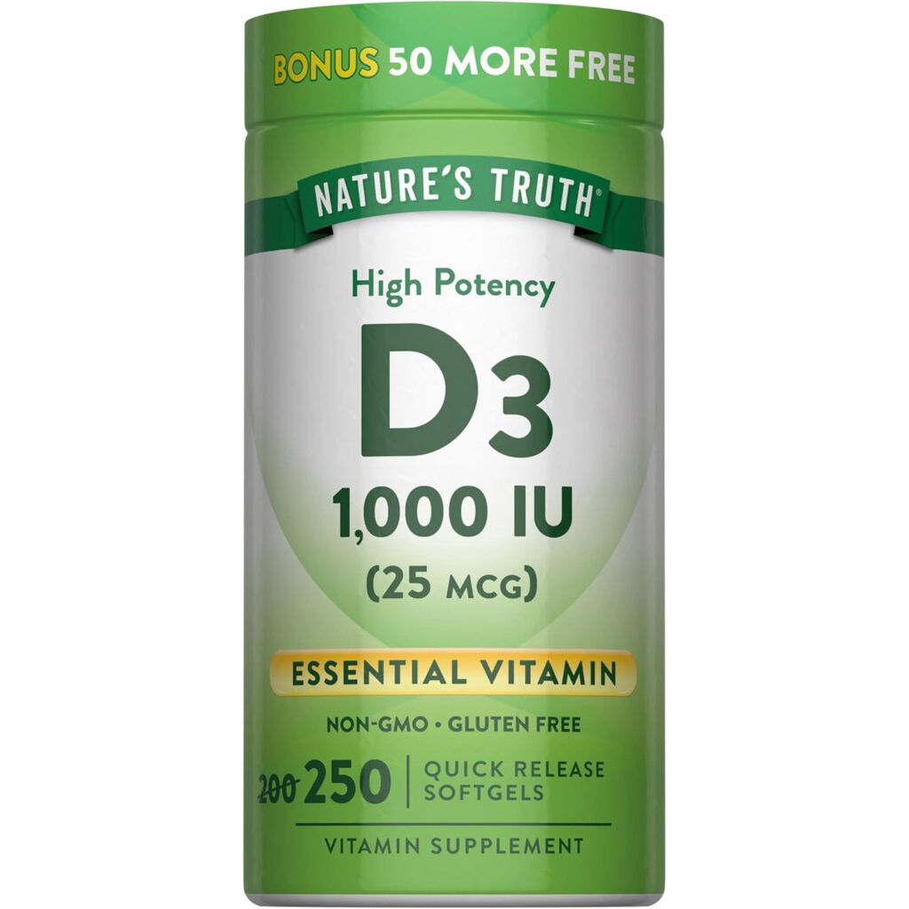 D3 1000 IU | 250 Softgels | Essential Vitamin D | Non-GMO & Gluten Free Supplement | By Nature's Truth