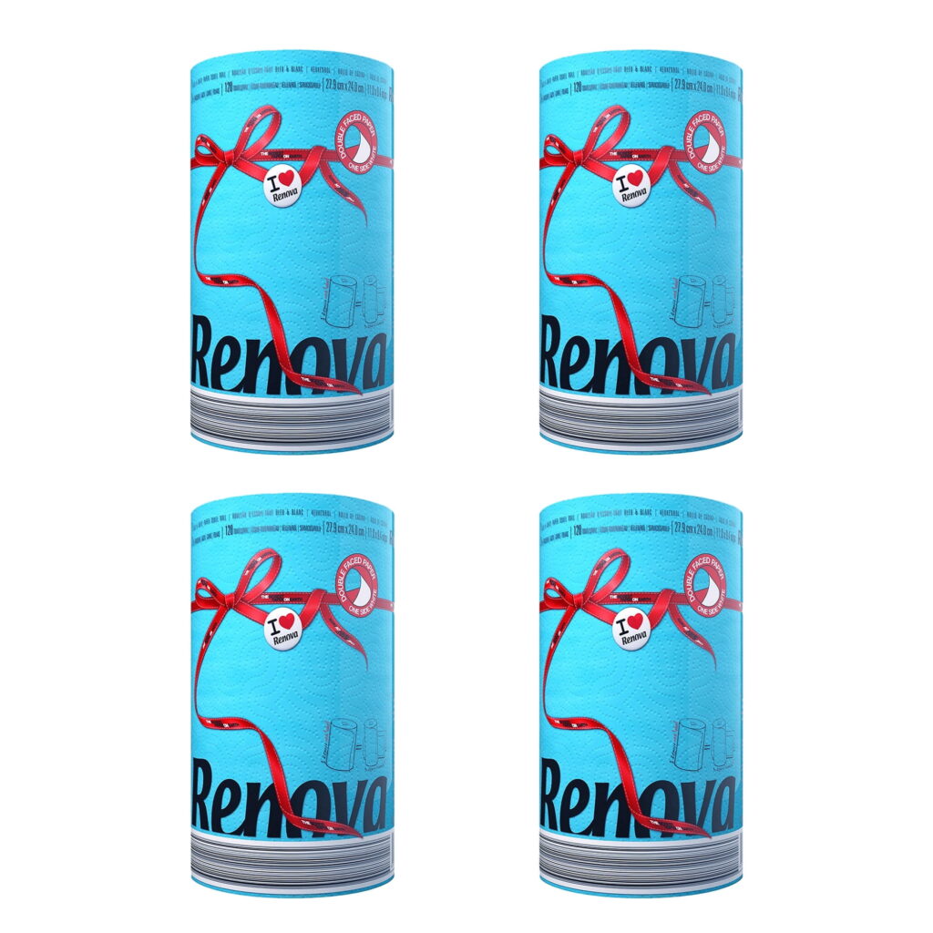 Renova Blue Paper Towels, 4 Rolls, 120 Sheets Per Roll