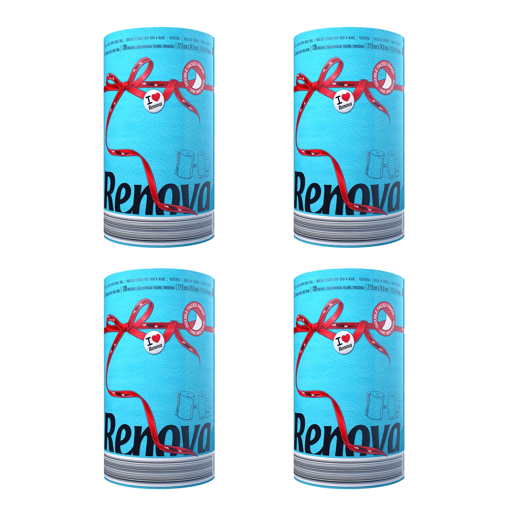 Renova Blue Paper Towels, 4 Rolls, 120 Sheets Per Roll