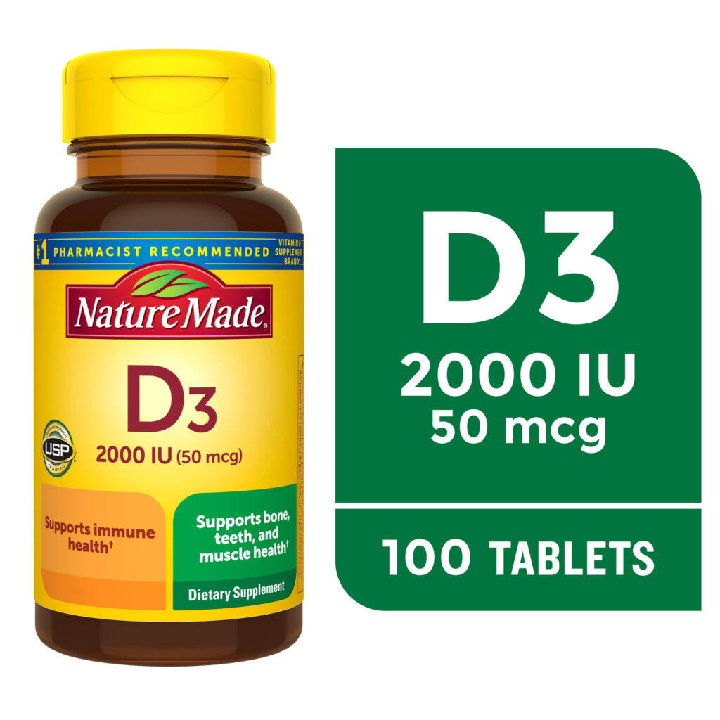 Nature Made Vitamin D3 2000 IU (50 mcg) Tablets, Vitamin D Dietary Supplement, 100 Count