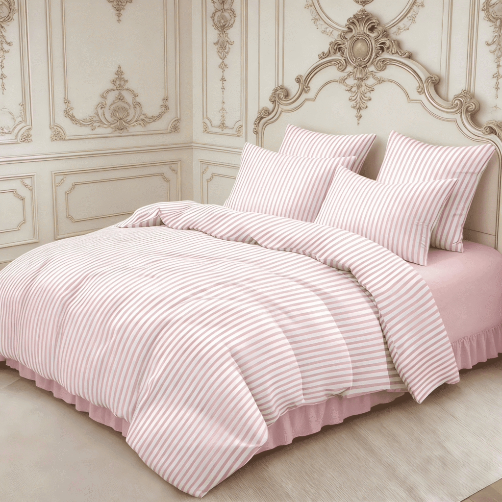 2 Pieces Pink Striped Comforter Set Twin Size White Stripe Soft Lightweight Pinstripe Dorm Bedding Set for All Seasons