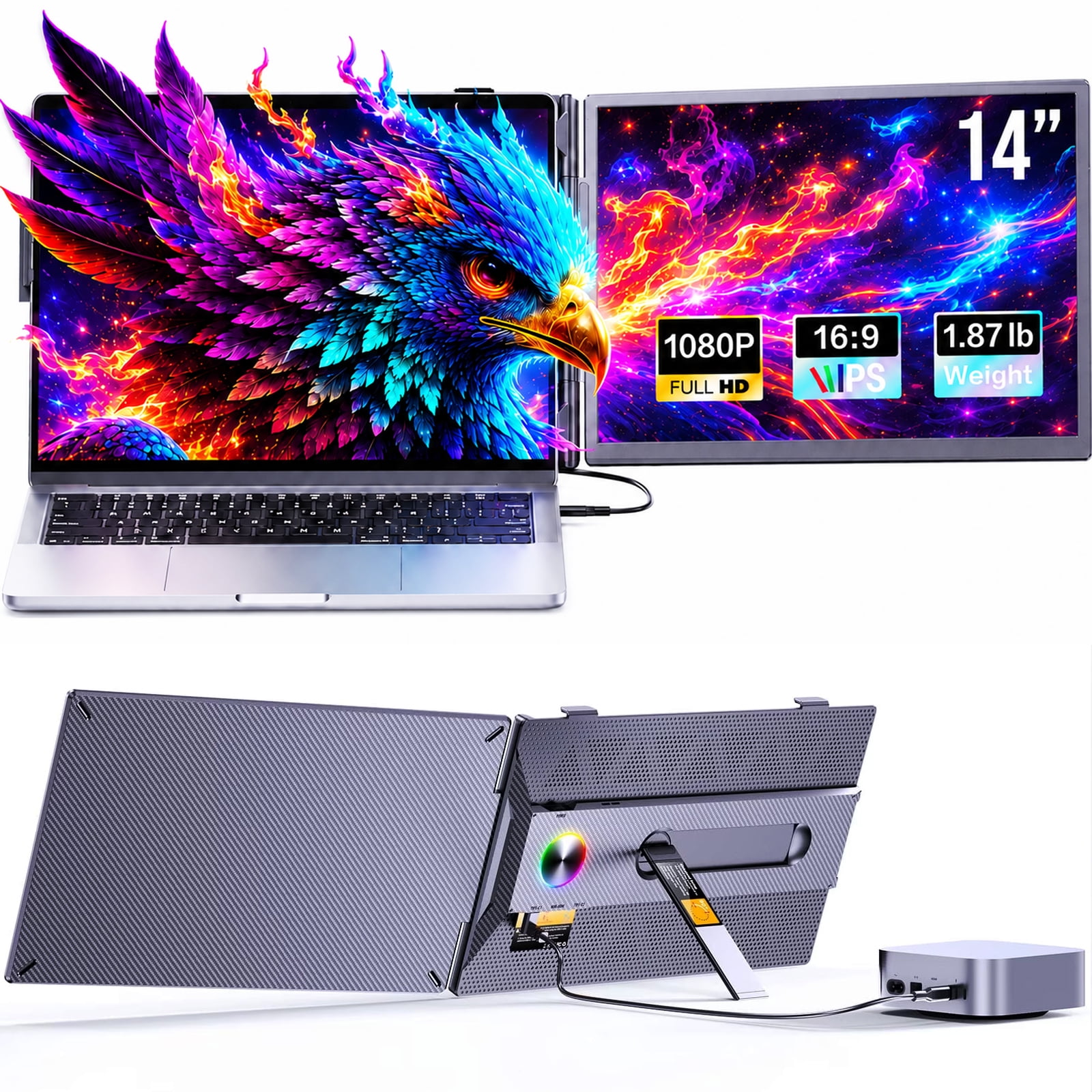 Laptop Screen Extender, 14" FHD 1080P IPS Portable Dual Monitor for Laptop, USB-C/HDMI Compatible, Plug & Play, Lightweight 1.87lb, for 13-17.3" Windows Mac Chromebook