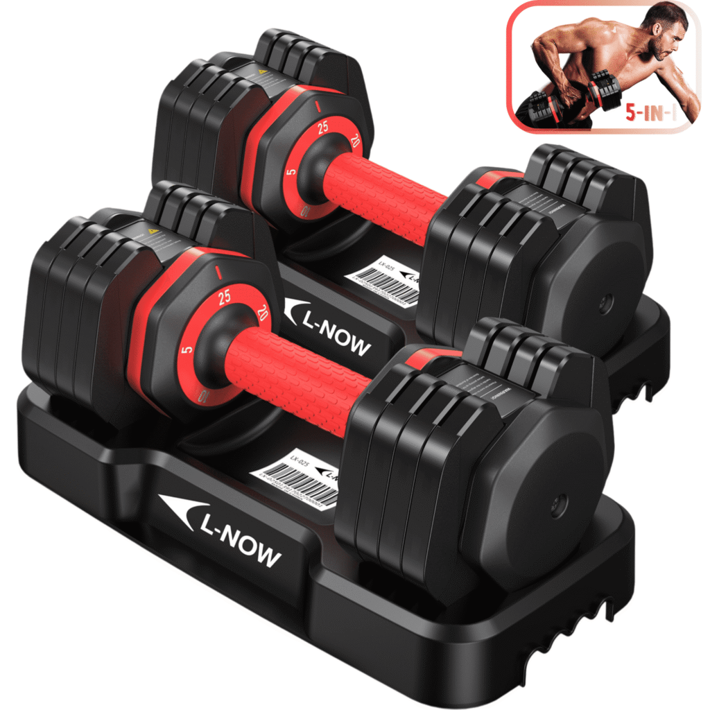LNOW 25lbs (1 Pair) Adjustable Dumbbells 5 in 1 Free Weights 5/10/15/20/25lb/50lb Dumbbell with Non-slip Handle for Home Gym Exercise Equipment