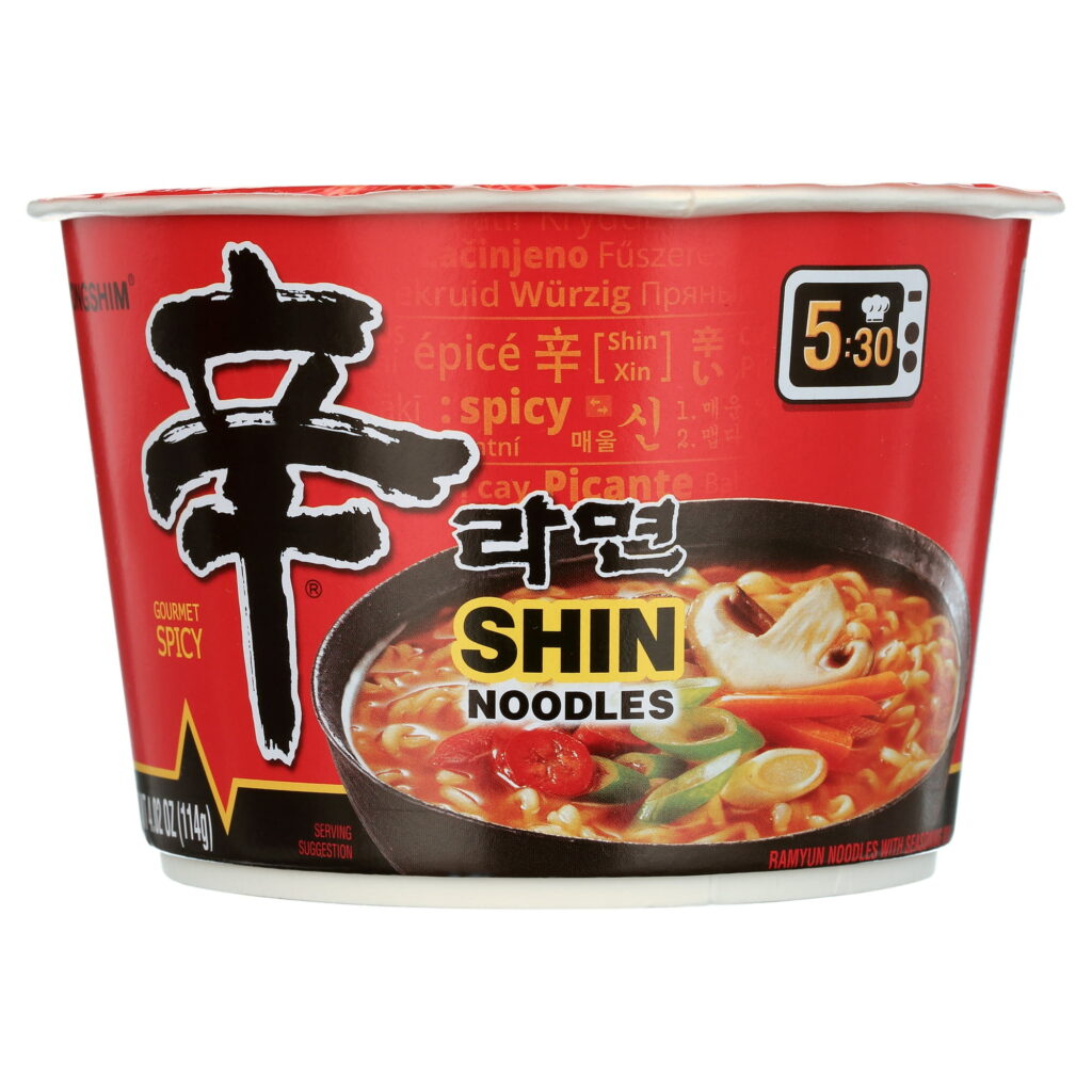 Nongshim Shin Ramyun Spicy Beef Ramen Noodle Soup Big Bowl, 4.02oz X 1 Count, Shelf-Stable