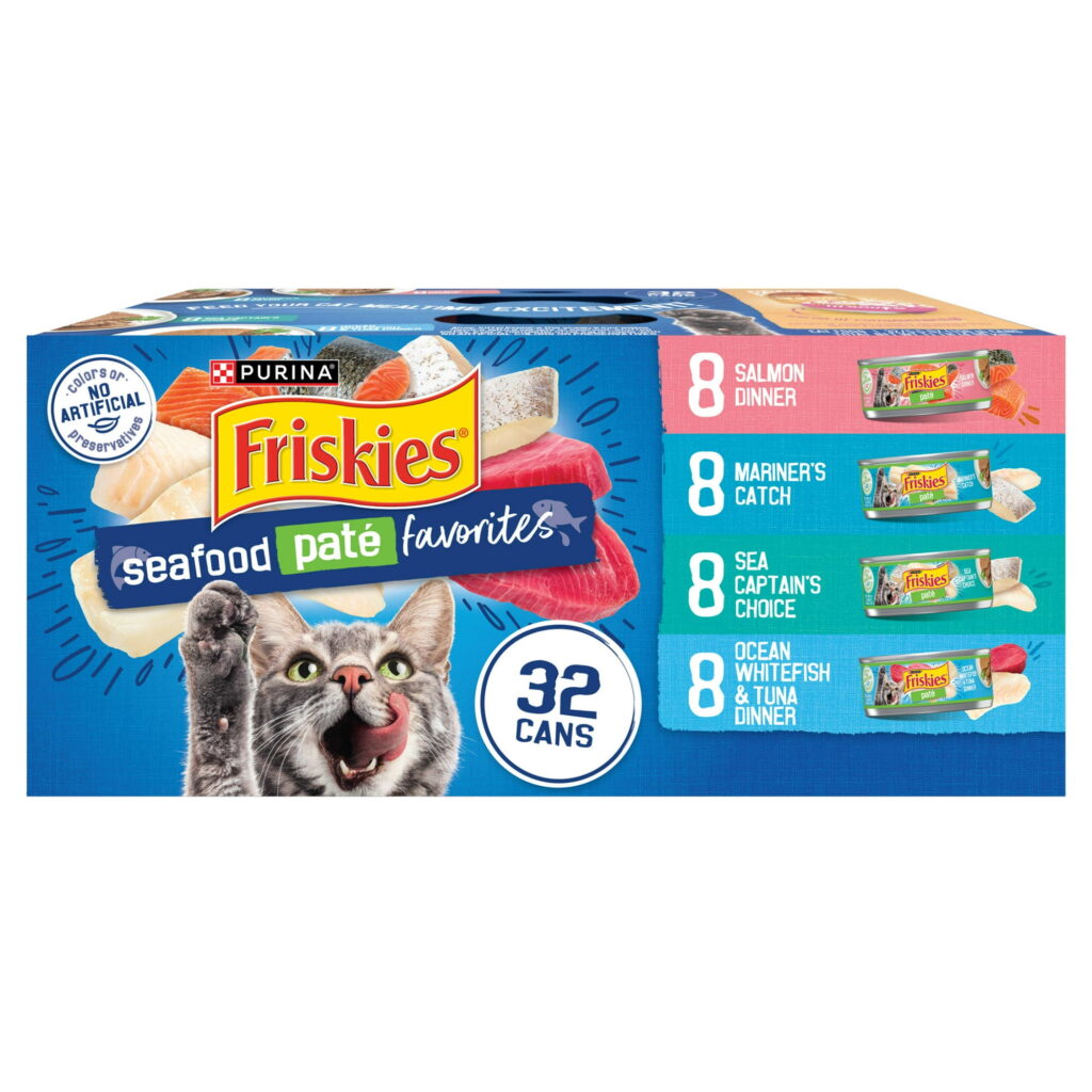 Purina Friskies Seafood Favorites Pate Wet Cat Food Variety Pack, 5.5 oz Cans (32 Pack)