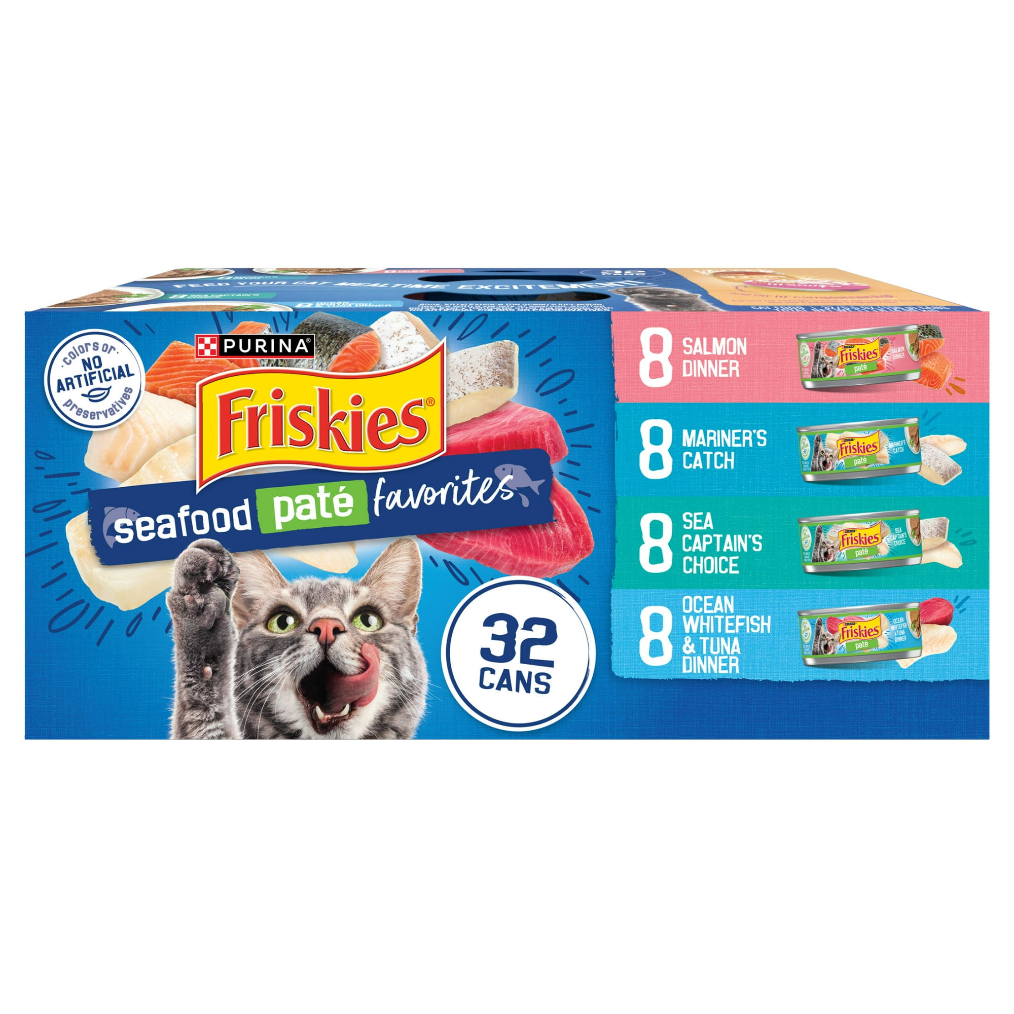 Purina Friskies Seafood Favorites Pate Wet Cat Food Variety Pack, 5.5 oz Cans (32 Pack)