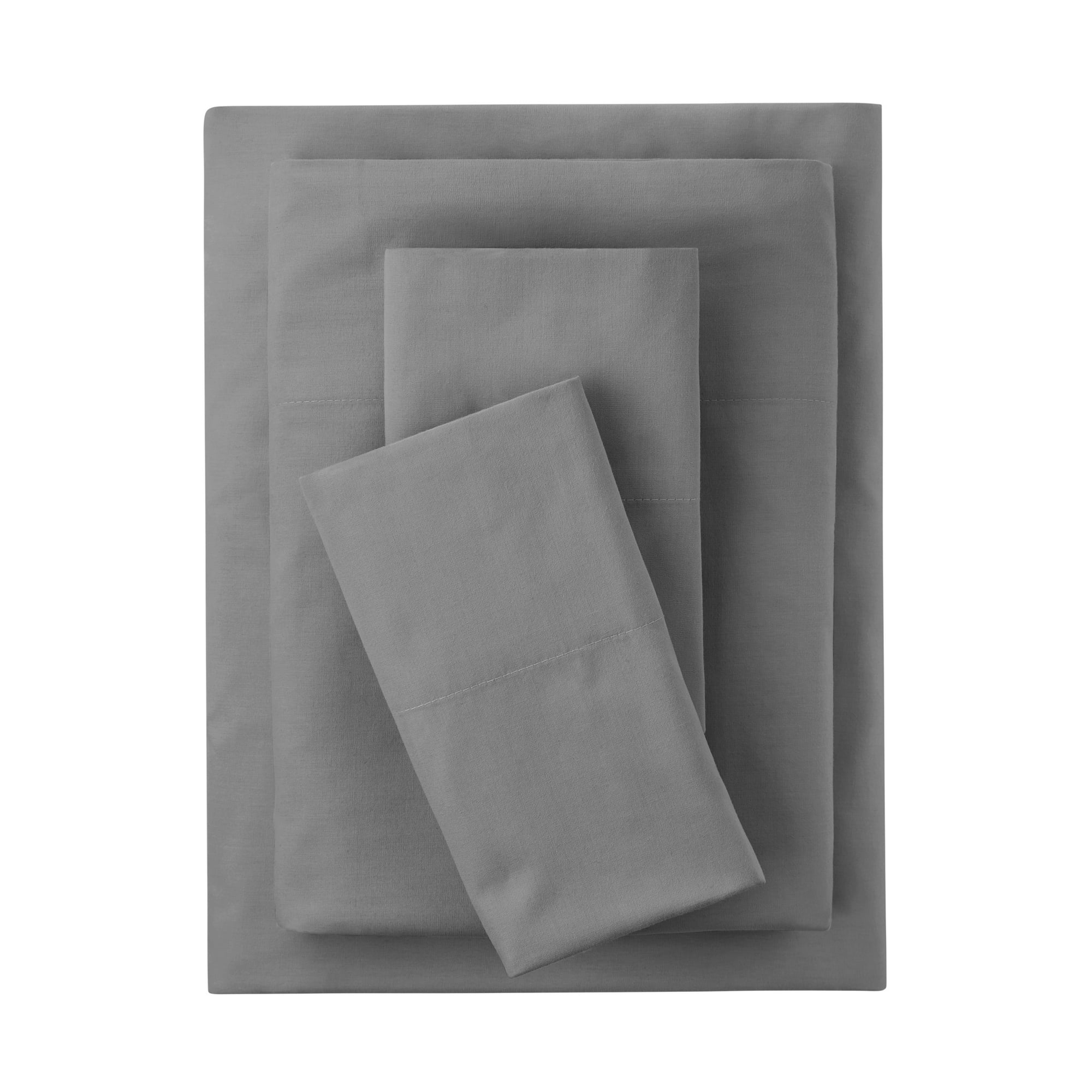 Mainstays Sheet Set, 300 Thread Count Cotton Blend Percale, Easy Care, Soothing Gray, Twin/Twin XL