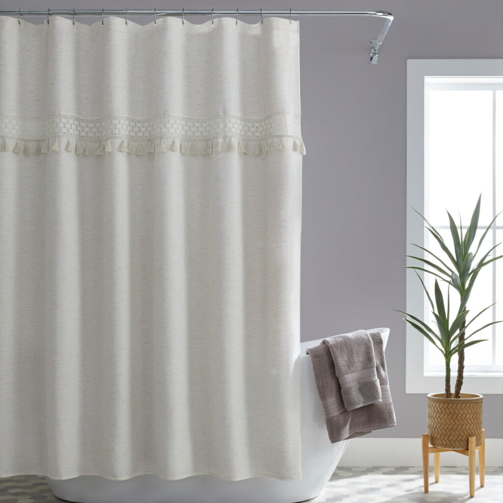 Better Homes & Gardens Crochet Shower Curtain, Beige Linen Look, 72 in x 72 in