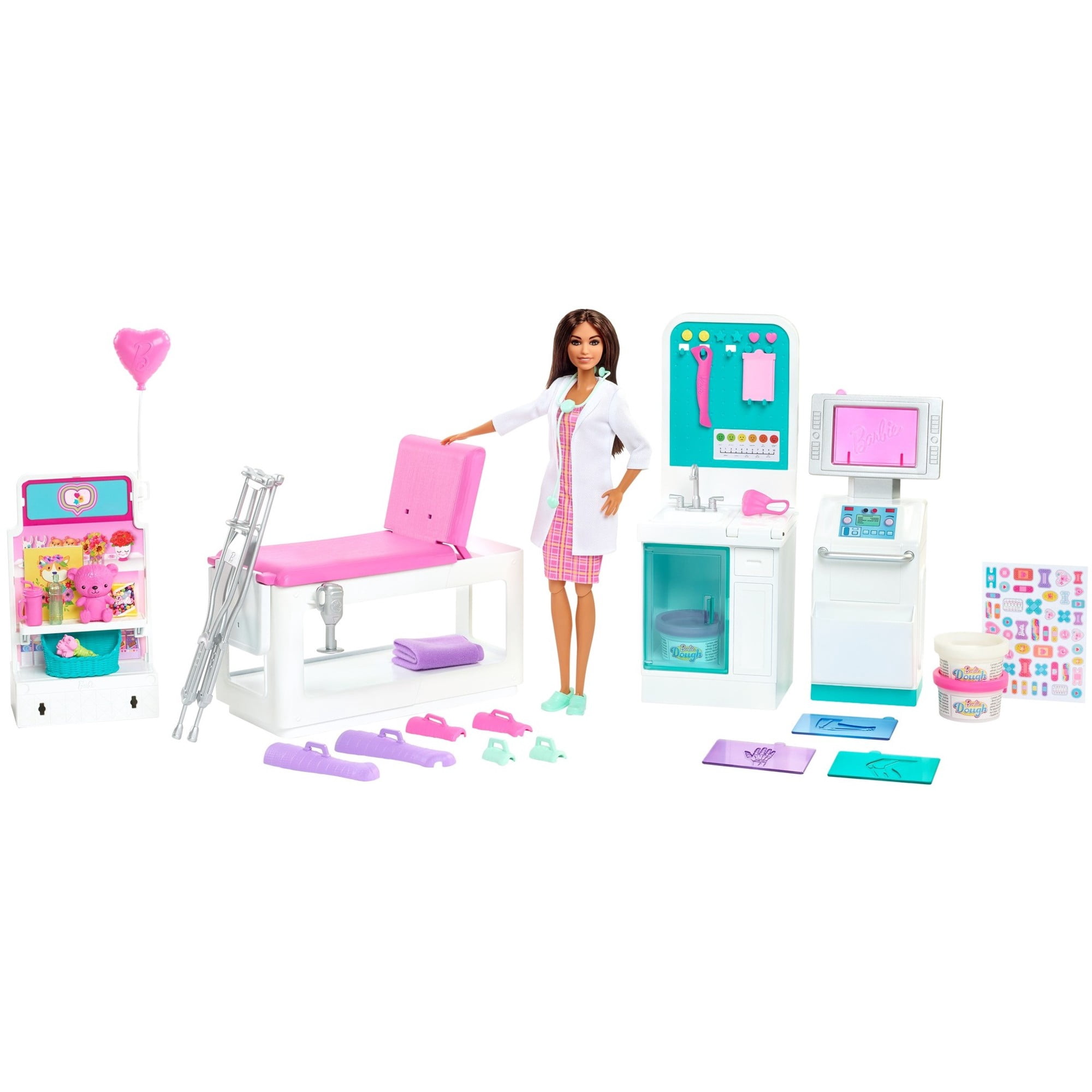 Barbie Fast Cast Clinic Playset with Brunette Barbie Doctor Doll, 4 Play Areas, 30+ Play Pieces