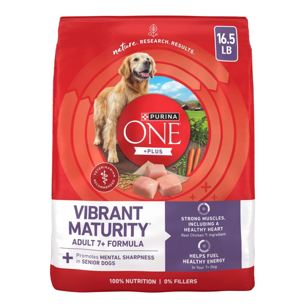 Purina One +Dry Dog Food for Senior Dogs Vibrant Maturity Adult 7 Plus, Real Chicken, 16.5 lb Bag