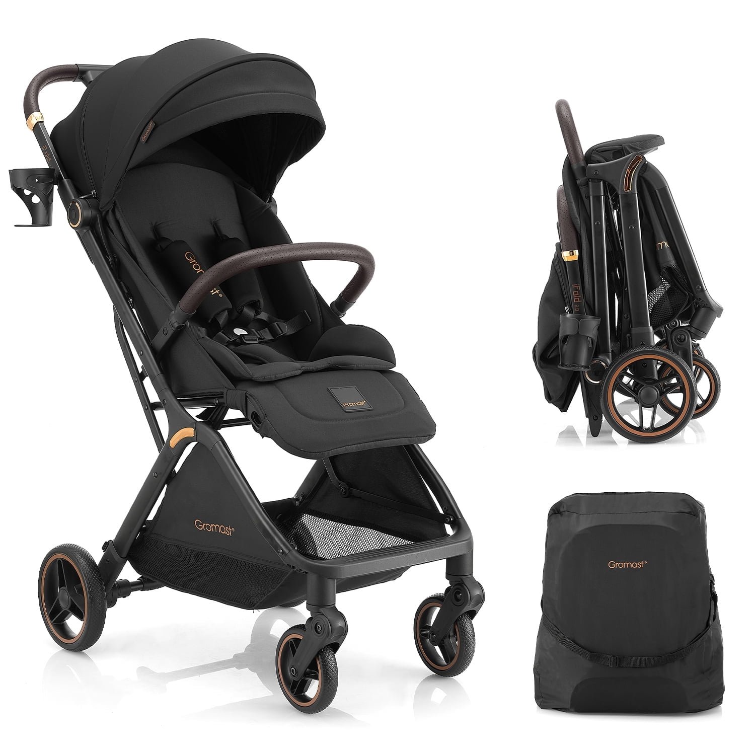 Gravity Folding Baby Stroller - Portable Toddler Stroller w/ Adjustable Backrest & Canopy, Lightweight and UV Protected Travel Stroller, One-Hand Automatic Folding - Black