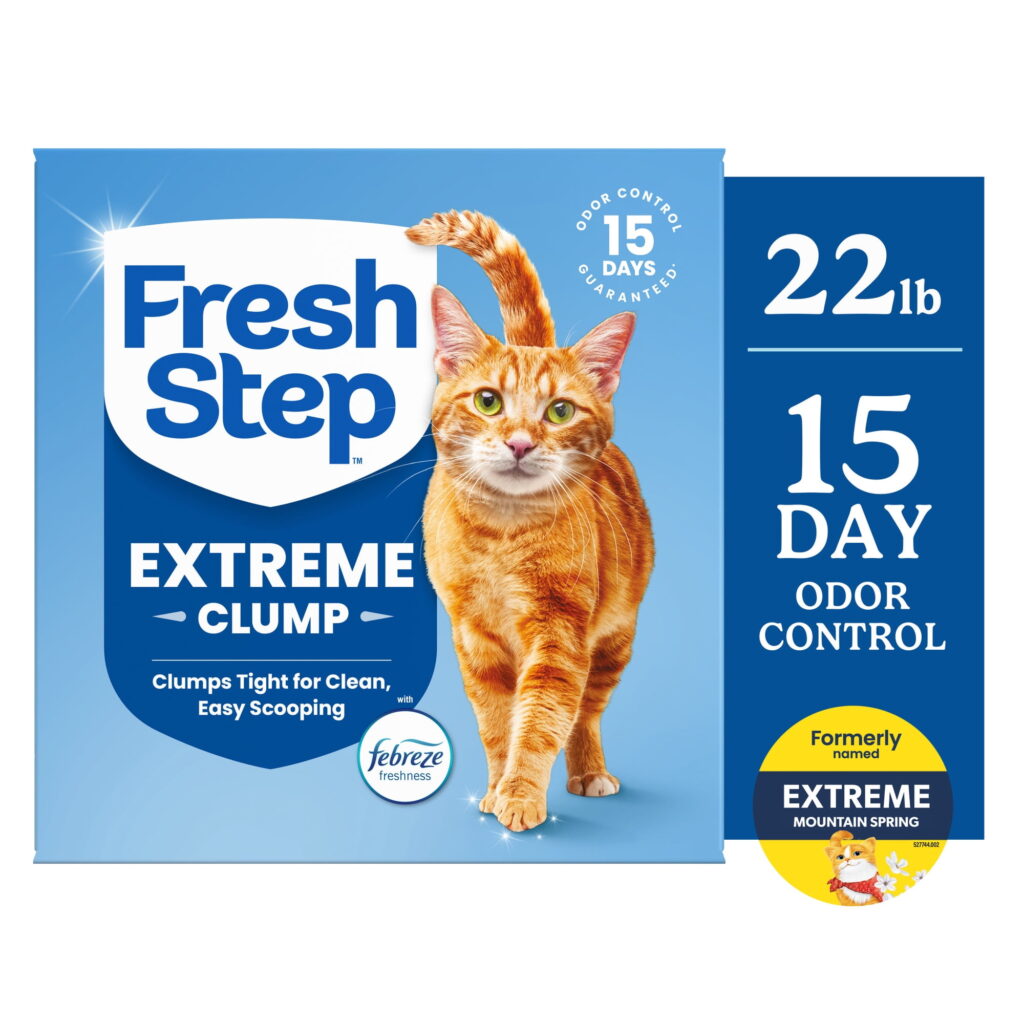 Fresh Step Extreme Clump Multi-Cat Clumping Cat Litter, Febreze Freshness Scent, 22 lb Box