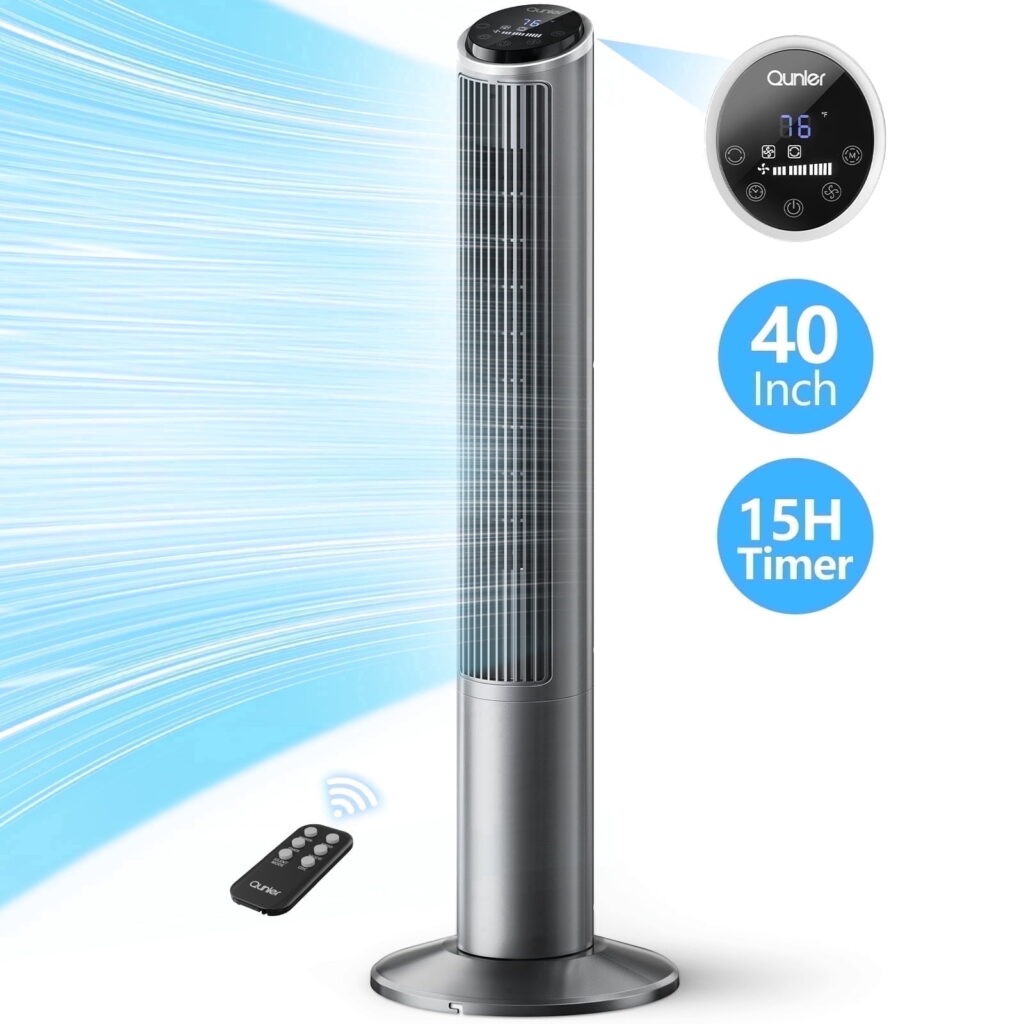 Qunler 40" Oscillating Tower Fan with Remote, Ultra-Quiet Fan for Bedroom, Home, Living Room, Office, Gray