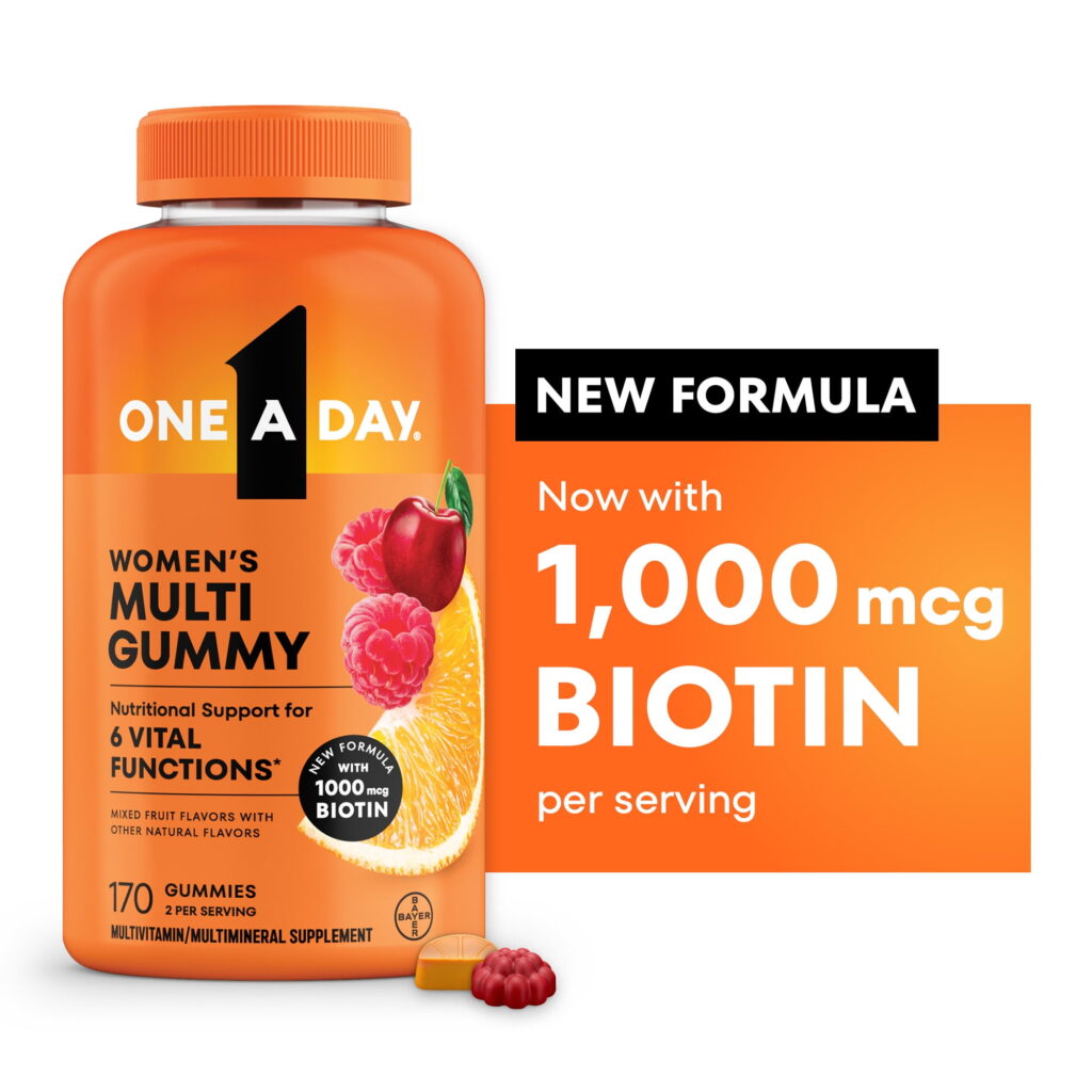 One A Day Womens Multivitamin Gummy with 1000mcg Biotin, for Hair, Skin & Nails, 170 Count
