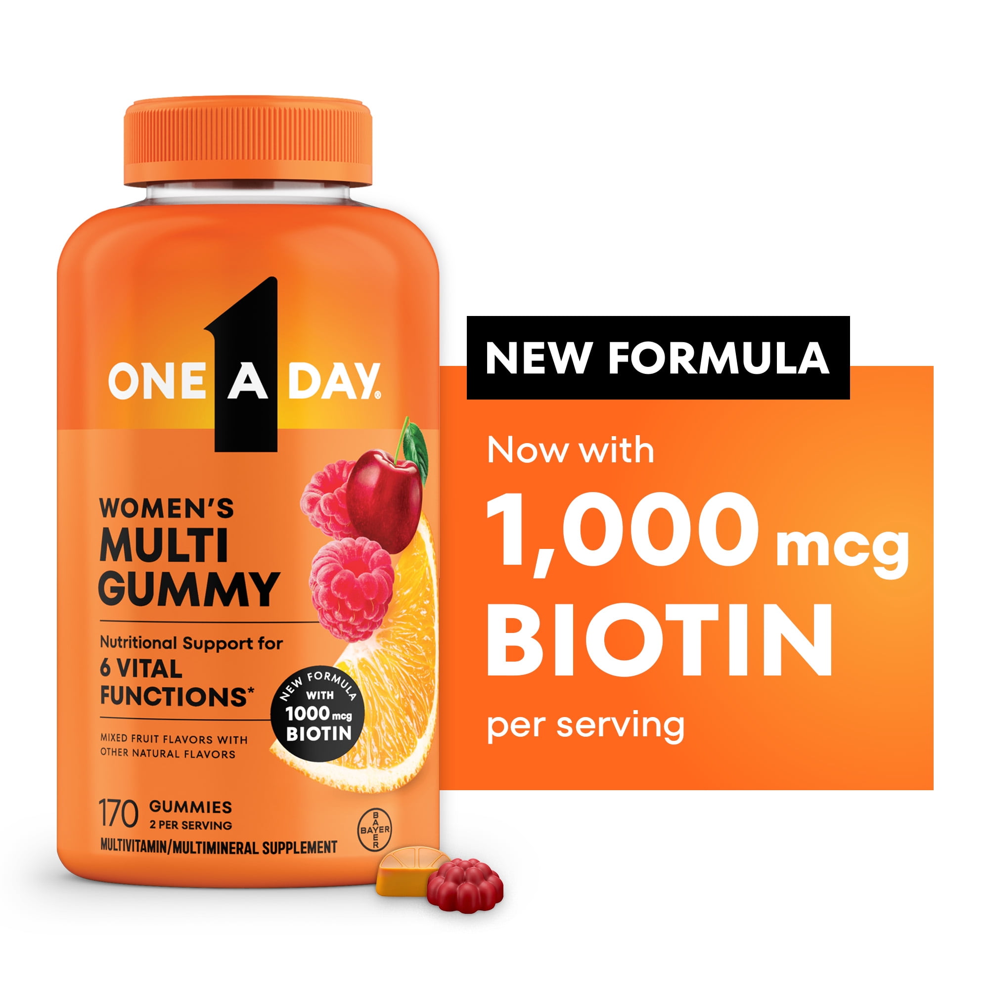 One A Day Womens Multivitamin Gummy with 1000mcg Biotin, for Hair, Skin & Nails, 170 Count