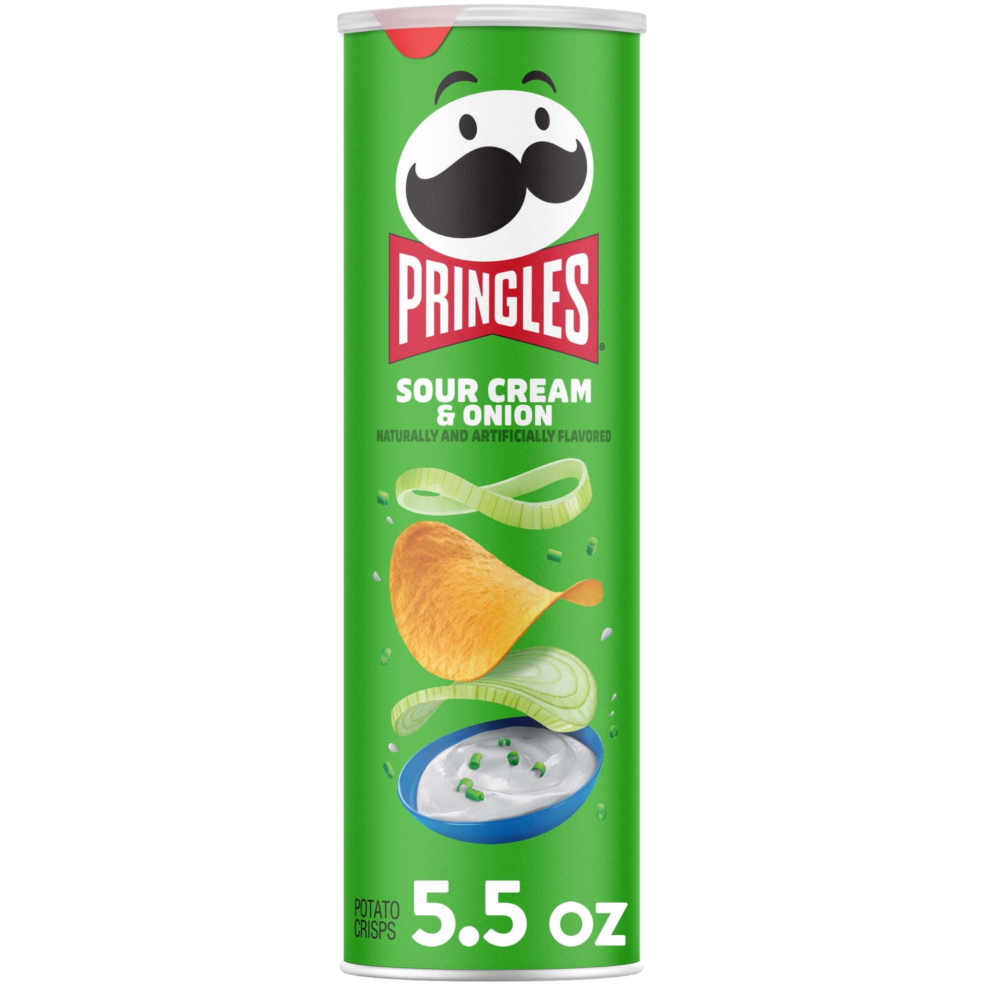 Pringles Sour Cream and Onion Potato Crisps Chips, Lunch Snacks, 5.5 oz Canister