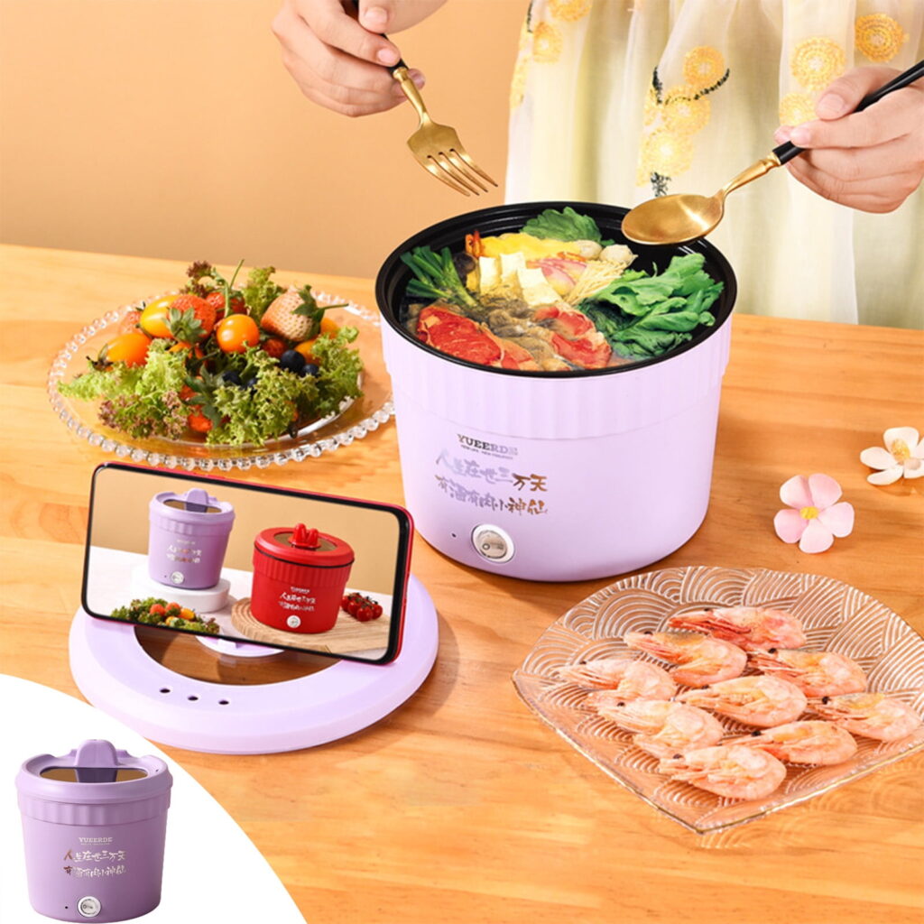 XiYing Portable Mini Rice Cooker & Hot Pot | 0.85Lb Electric Ramen Pot for Noodles, Steaming, Stir-Fry, Soup & Porridge | 5.9X5.9X5.31In | Personal Compact Cooker | 1-Pack