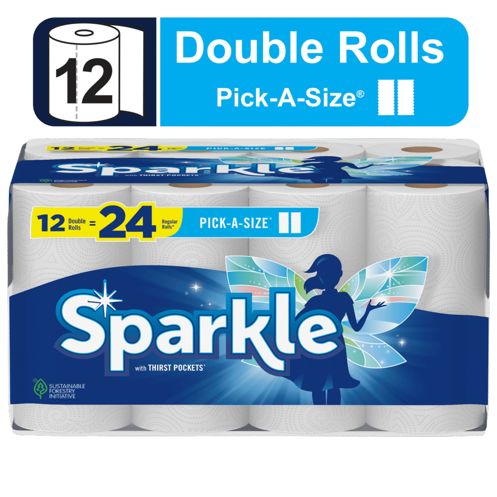 Sparkle Pick-a-Size Paper Towels, White, 12 Double Rolls, Everyday Value Paper Towel