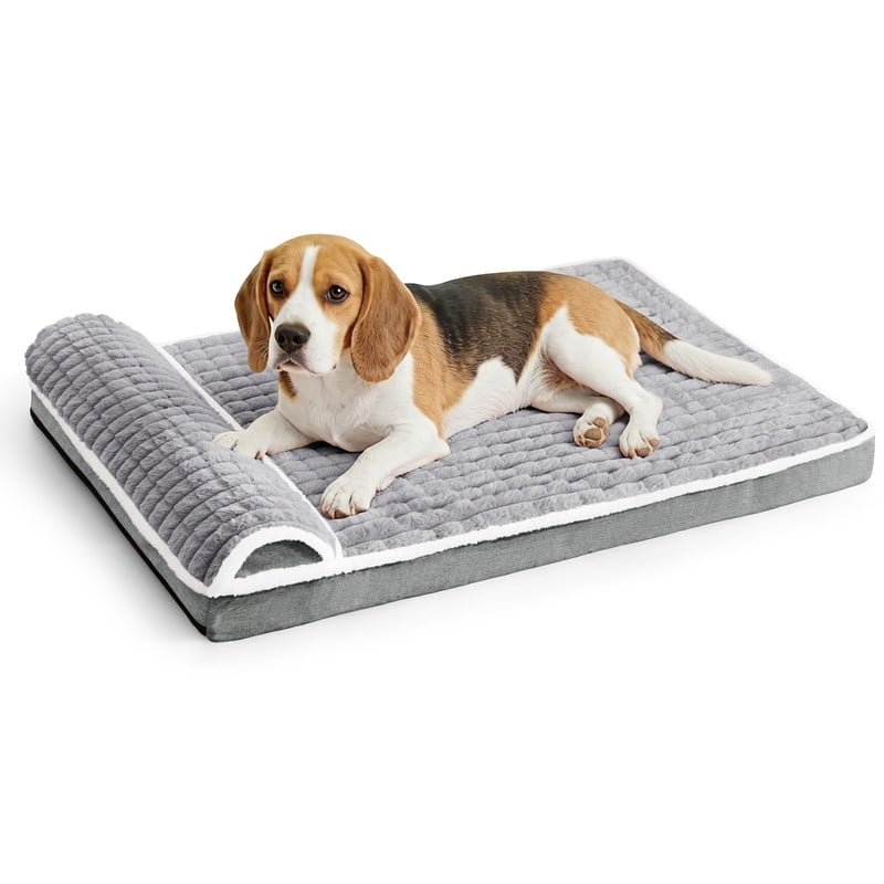Exclusivo Mezcla Orthopedic Dog Bed with Head Pillow for Medium and Large Dogs 36"x24", Removable and Machine-Washable Cover, Grey