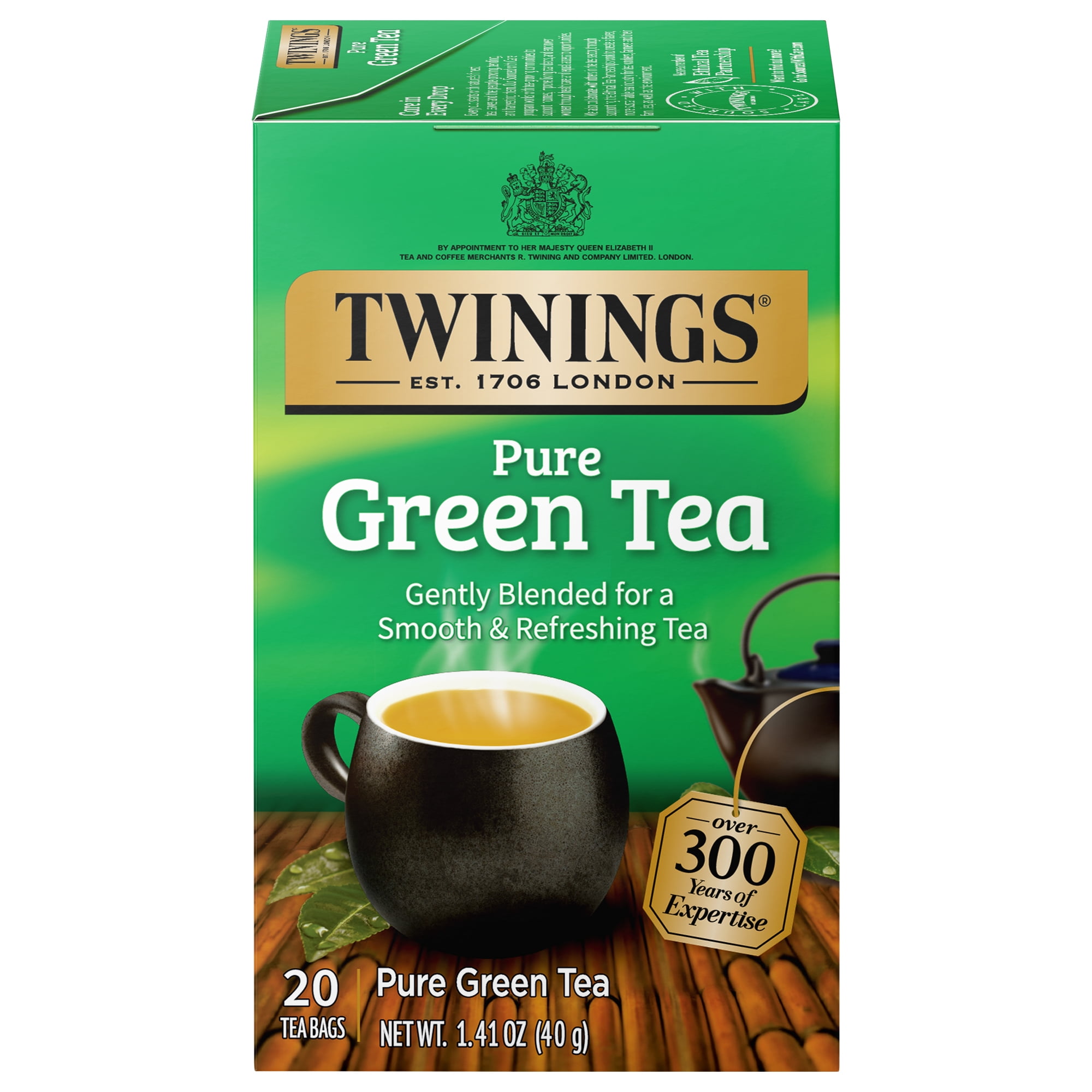Twinings Pure Green Tea Bags, Naturally Caffeinated, Smooth & Refreshing, 20 Count