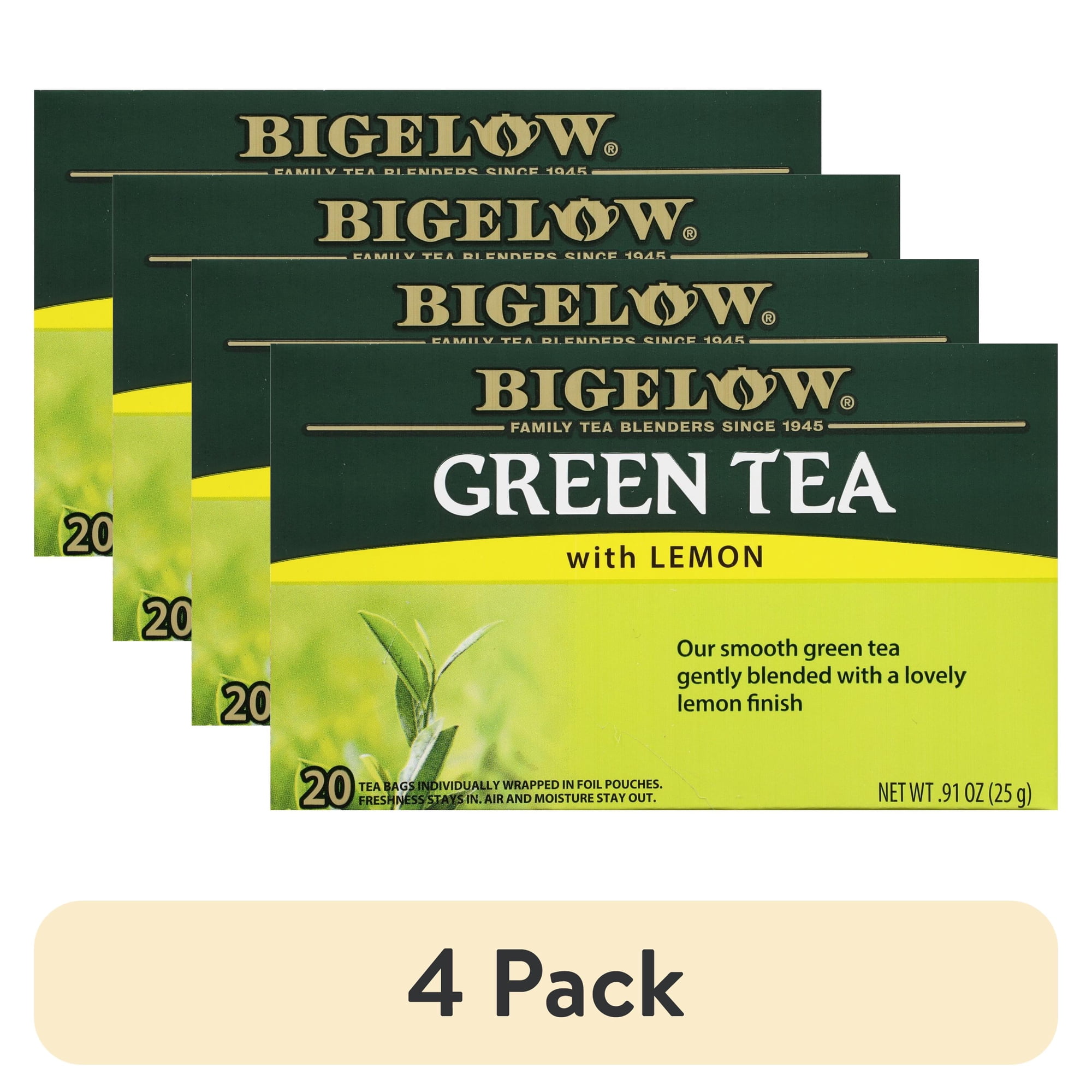 (4 pack) Bigelow Green Tea with Lemon, Tea Bags, 20 Count